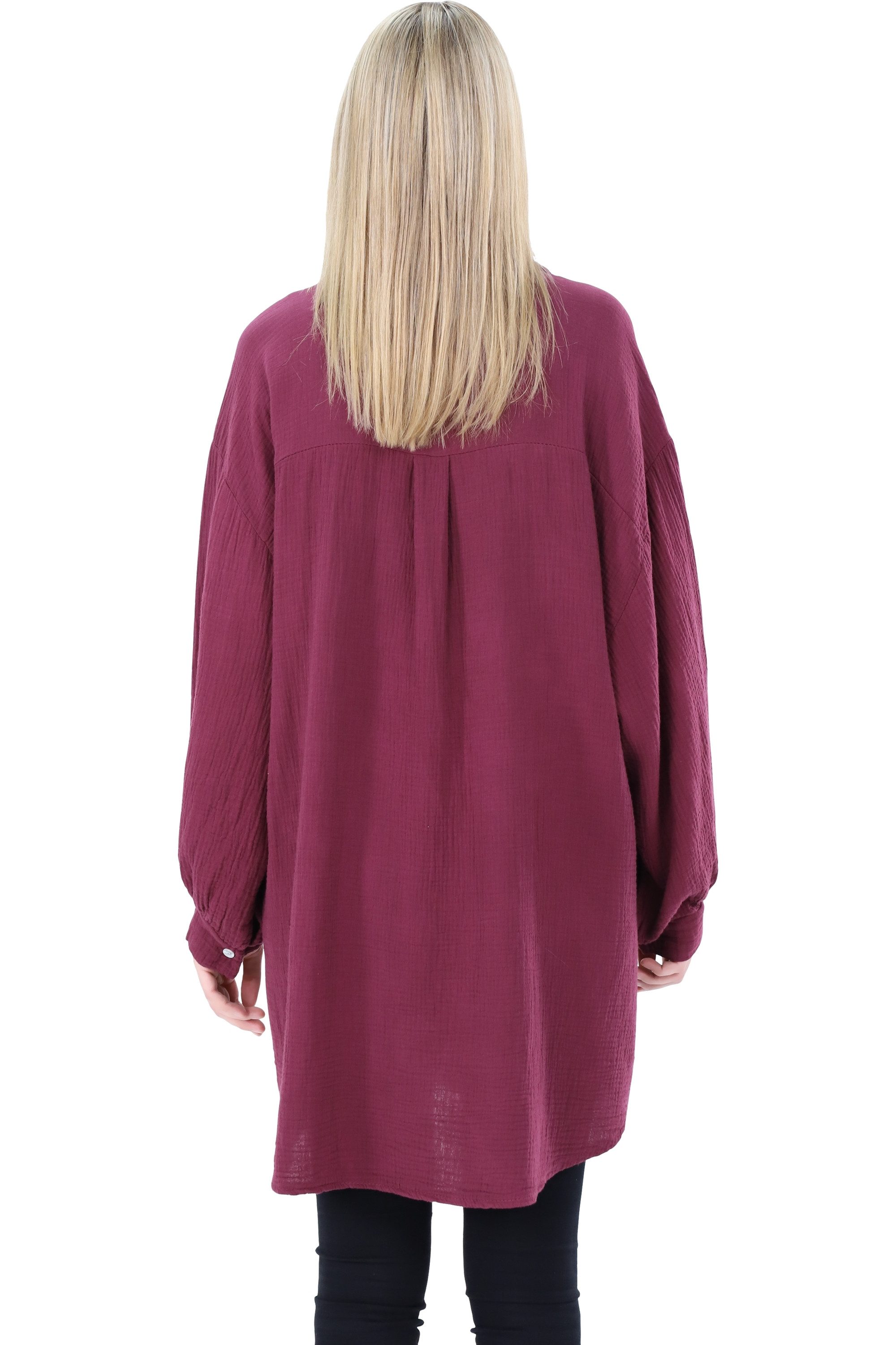 malito more than fashion Hemdbluse malito Damen Musselin Bluse, Oversize Blusenhemd im lässigem Look, weicher Musselinstoff - Einheitsgröße
