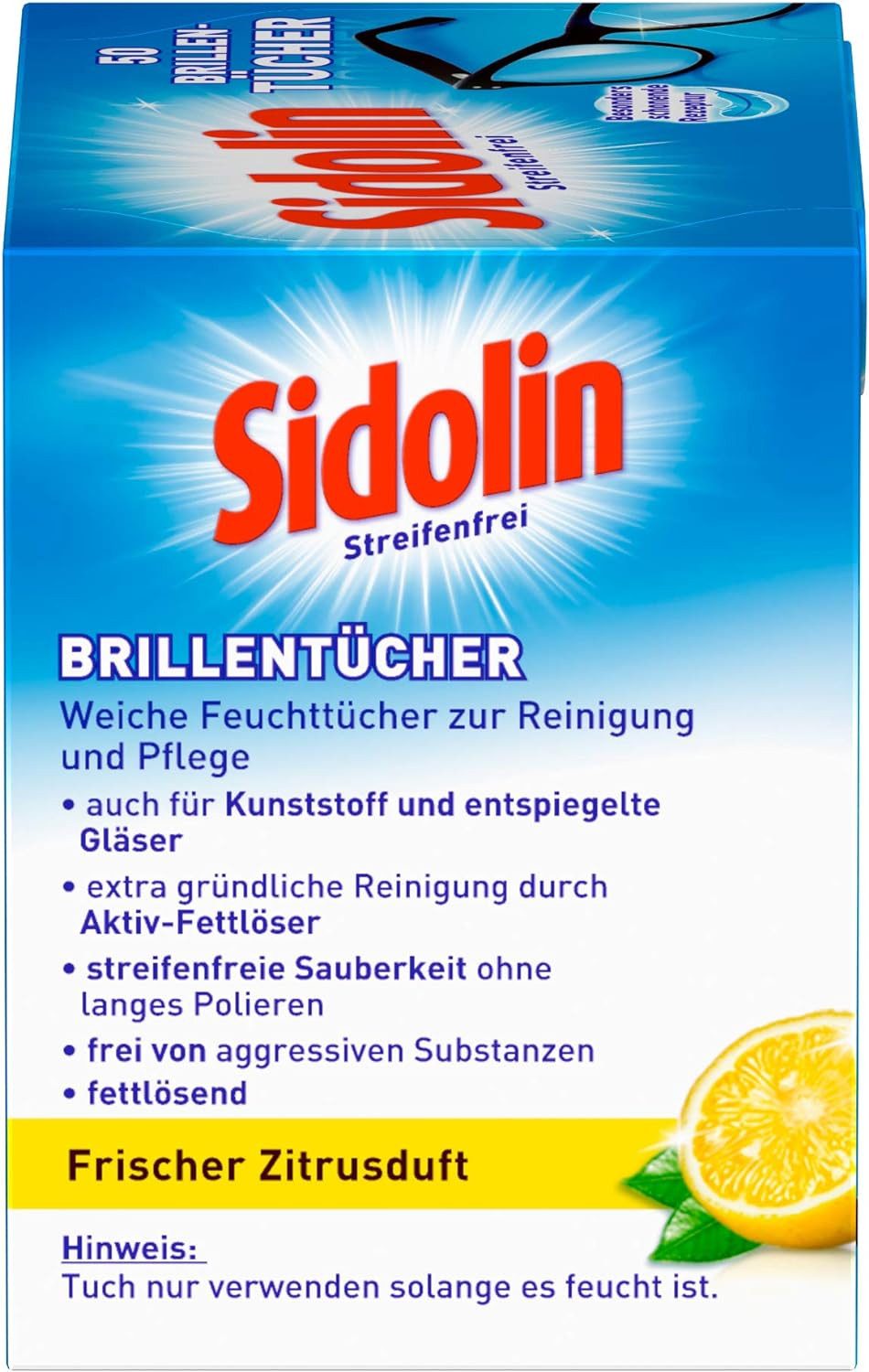SIDOLIN Streifenfrei Brillenputztücher 50 Stück Reinigungstücher (50-tlg., Extra Soft, für Brillen, Displays, Bildschirme)