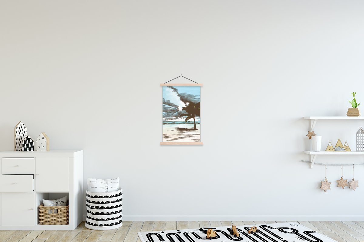 MuchoWow Poster Palme - Strand - Meer, (1 St), Posterleiste, Textilposter für Wohnzimmer, Bilderleiste, Magnetisch