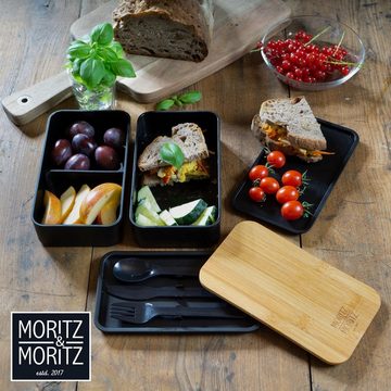 Moritz & Moritz Lunchbox Bento Box Set, Kunststoff, Bambus, Elasthan, (Set), Bento Lunchbox für Erwachsene und Kinder - inkl. Besteck-Set