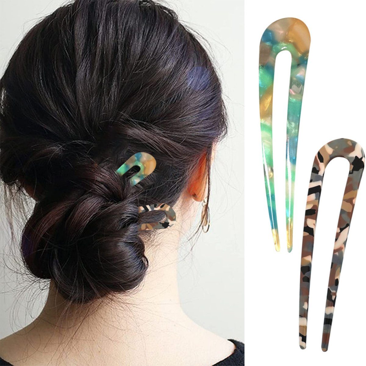 Haarspange,für Haarstyling Stil Jormftte Frauen U-förmige Haarnadeln Haarnadel,Französisch Mehrfarbig3