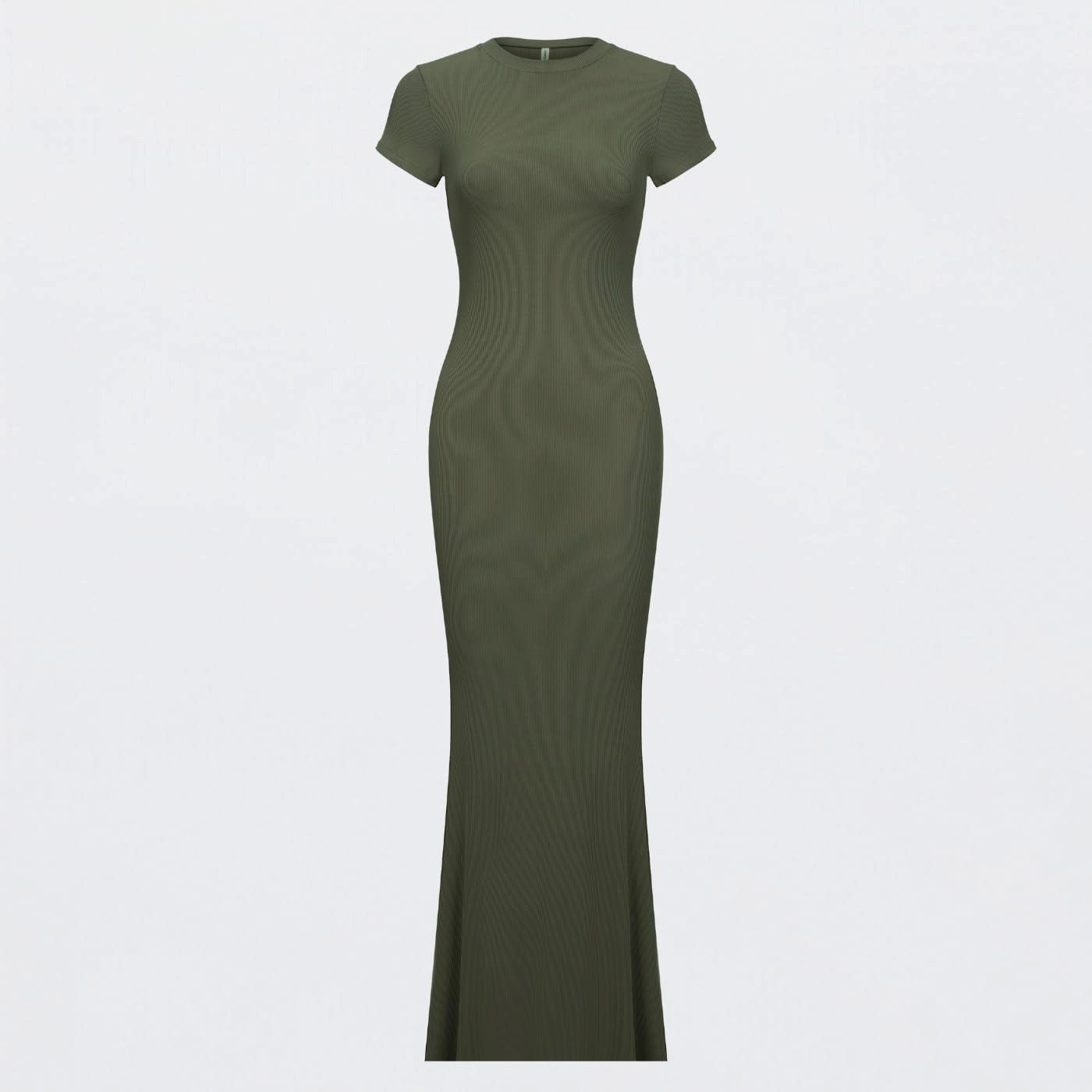 cfab (creamy fabrics) Jerseykleid Ribbed T-Shirt Maxikleid-Army Green-L (1-tlg)