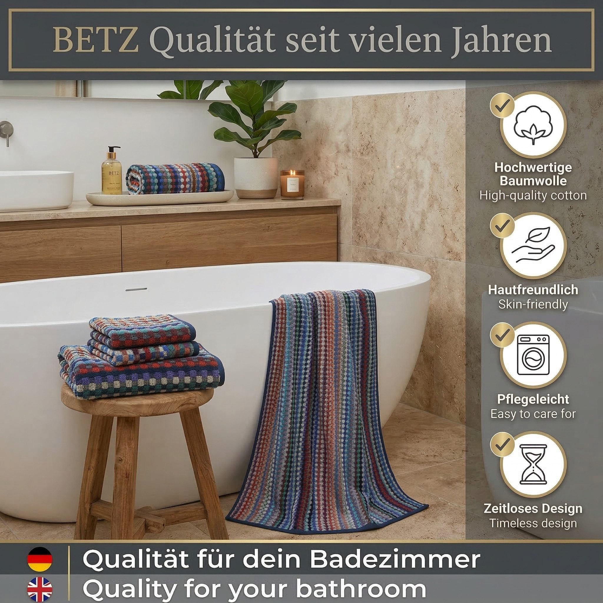 Betz Badetuch XXL Duschtuch Saunatuch Strandtuch 100% Baumwolle Karo BUNT 100x200cm, Baumwolle (1-St)