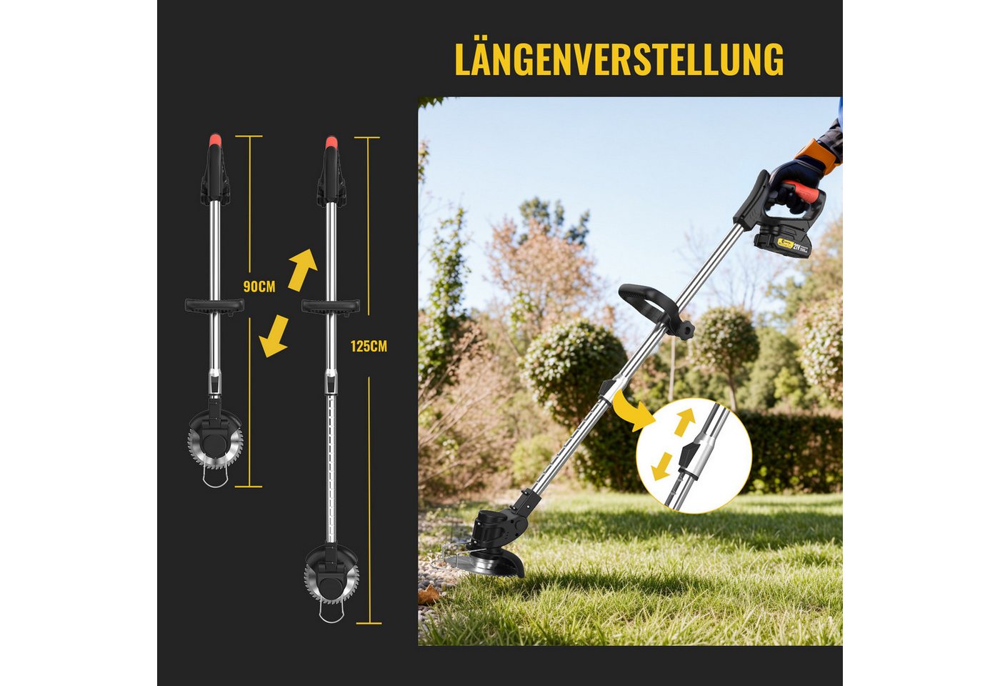 Thumbnail - CONENTOOL Akku-Rasentrimmer 21V Elektrischer Rasentrimmer, 15 cm Arbeitsbreite Messer, Teleskopstiel, 2000mAh mit 2x Akk...