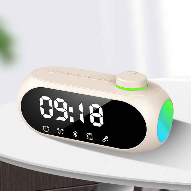 BlingBin Radiowecker LED Digitaluhr mit Einstellbarer LED-Anzeige und Farbiges Nachtlicht USB Wiederaufladbare Digitaluhr mit Bluetooth-Lautsprecher, FM-Radio