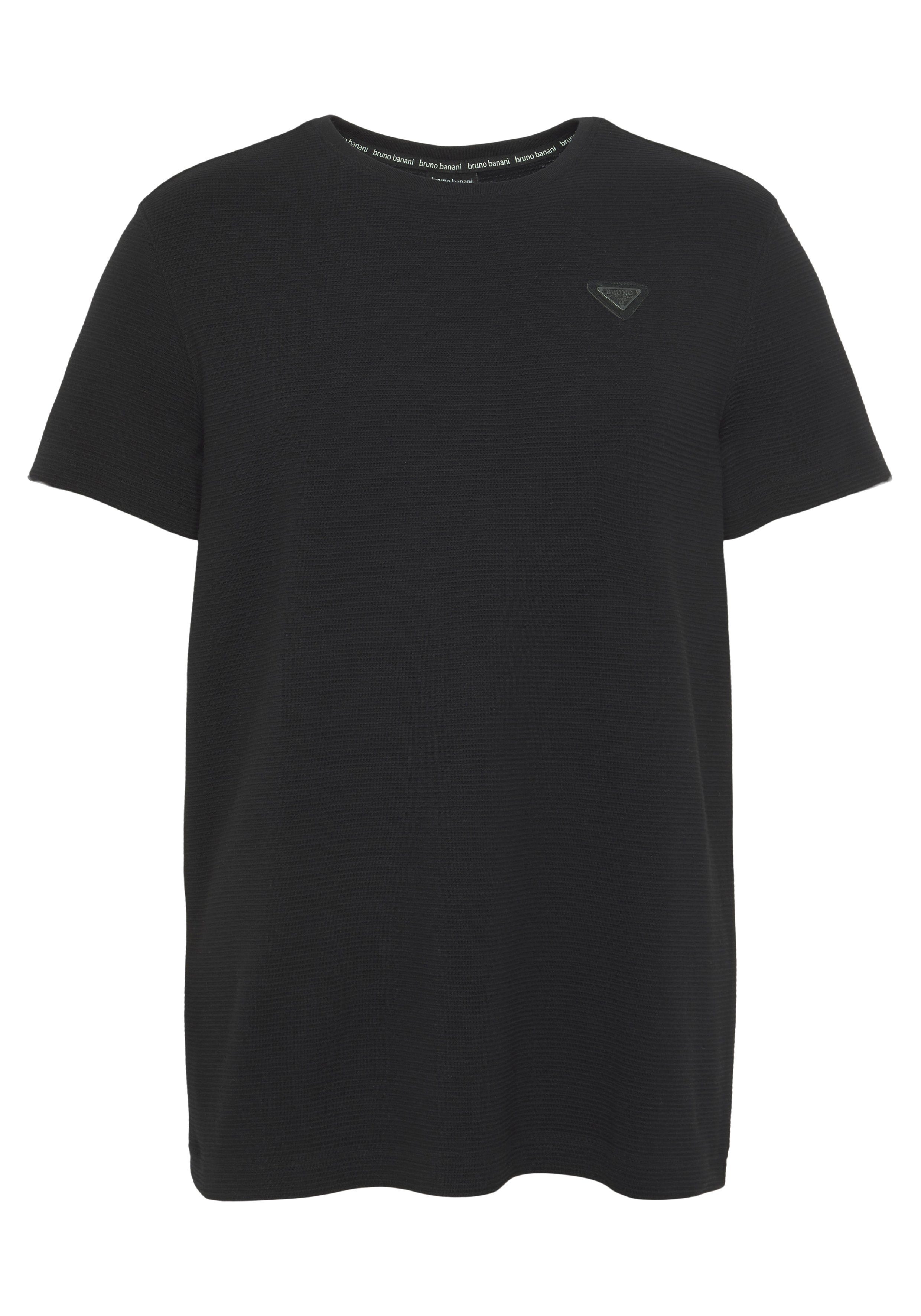 Bruno Banani T-Shirt leicht schwarz Metall-Badge gerippt mit