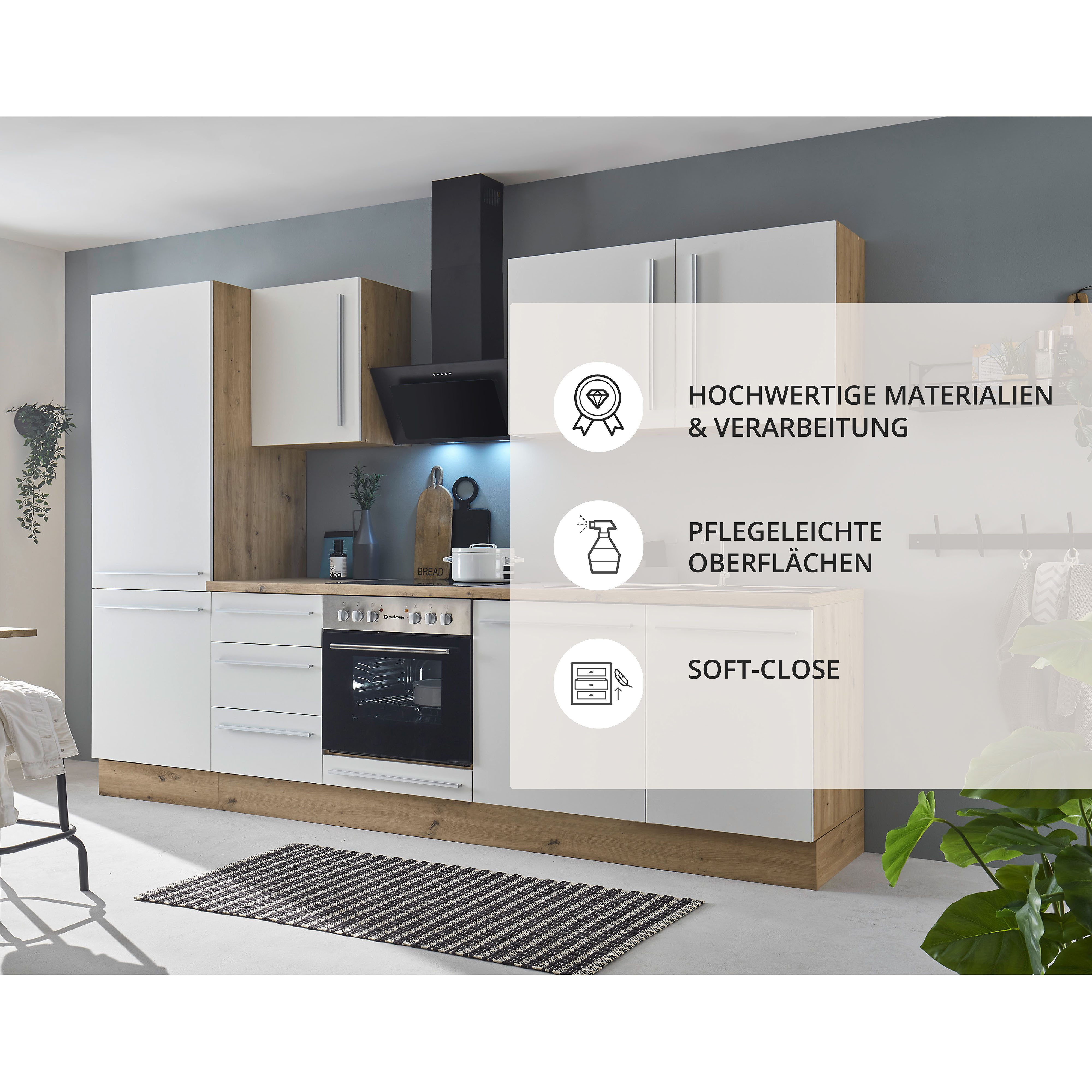 KOCHSTATION Küchenzeile KS-Florida mit 38mm starker Arbeitsplatte, Breite 280 cm, wahlweise mit E-Geräten, Soft-Close-Funktion – Bild 5 von 5