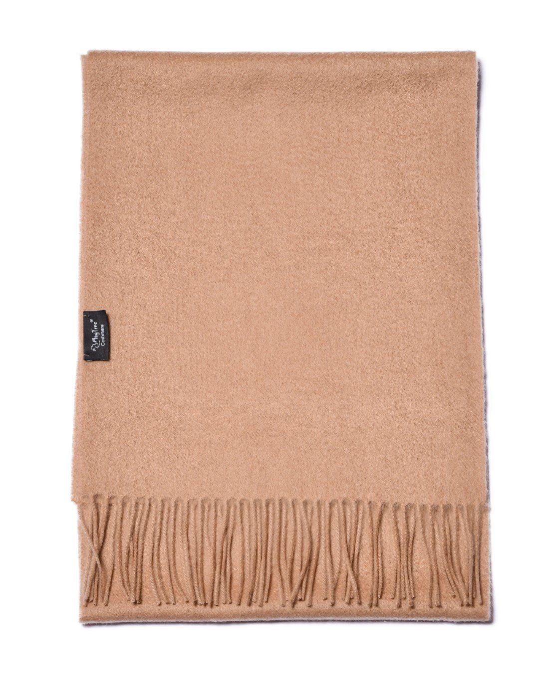 MayTree Kaschmirschal Unisex, 180 x 30cm, mit Fransen, einfarbig Camel, (Stück, 1-St), 100% Kaschmir