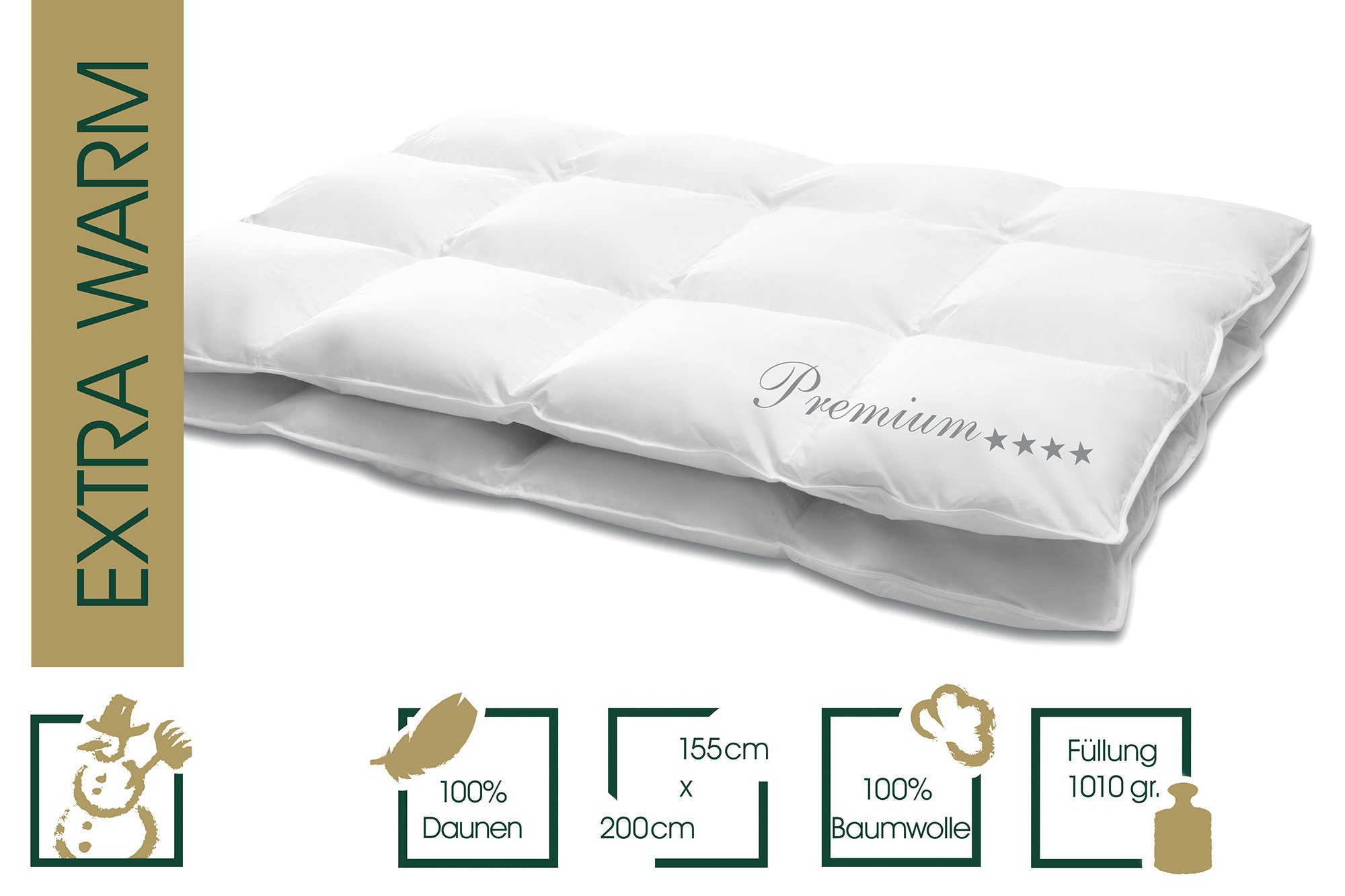 HANSKRUCHEN Daunenbettdecke Hanskruchen Daunendecke Premium 4 Sterne Extra Warm 155 x 200 cm, Bezug: 100% Baumwolle
