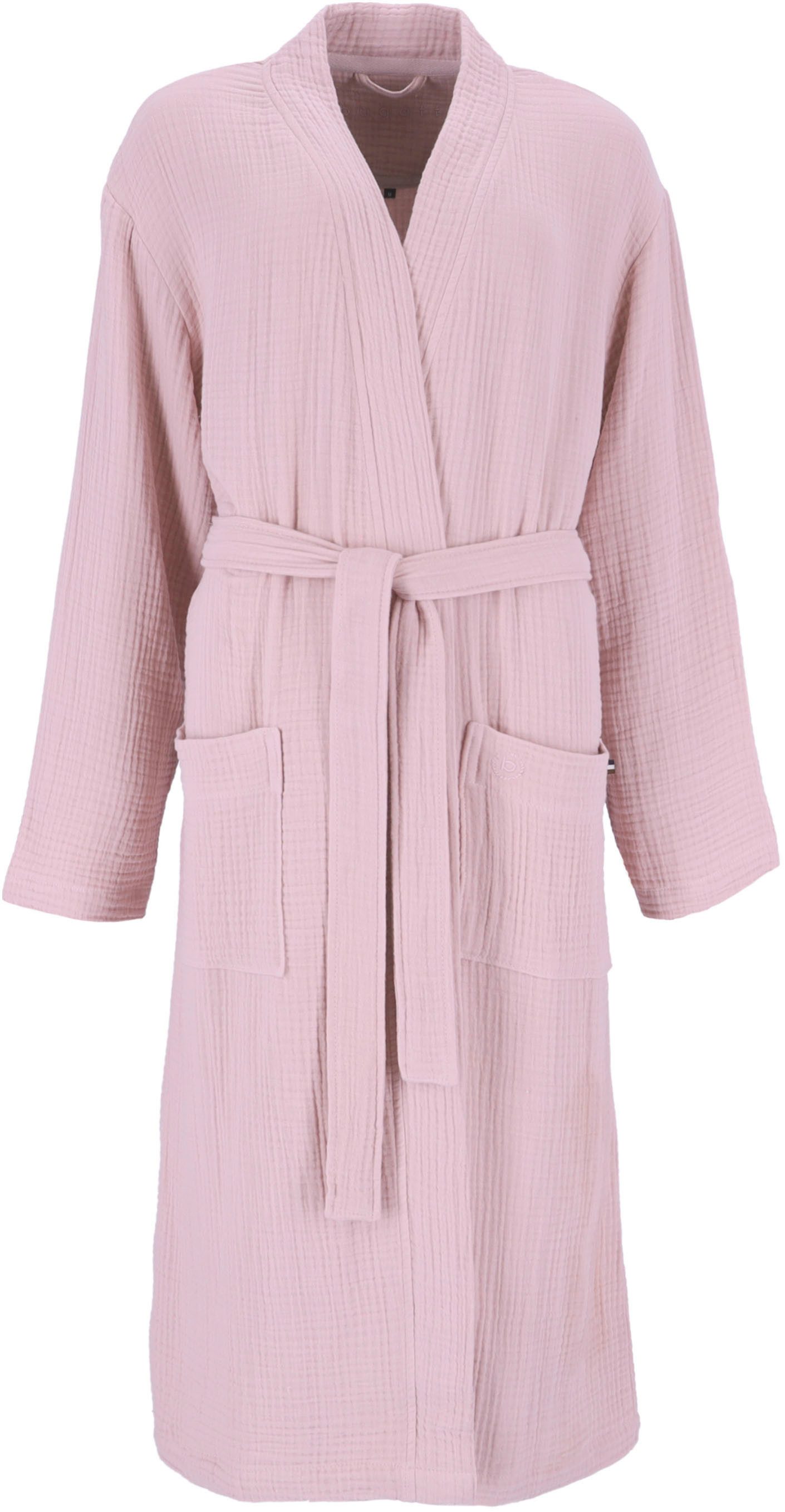 bugatti Unisex-Bademantel Durini, Langform, Musselin, Kimono-Kragen, Gürtel