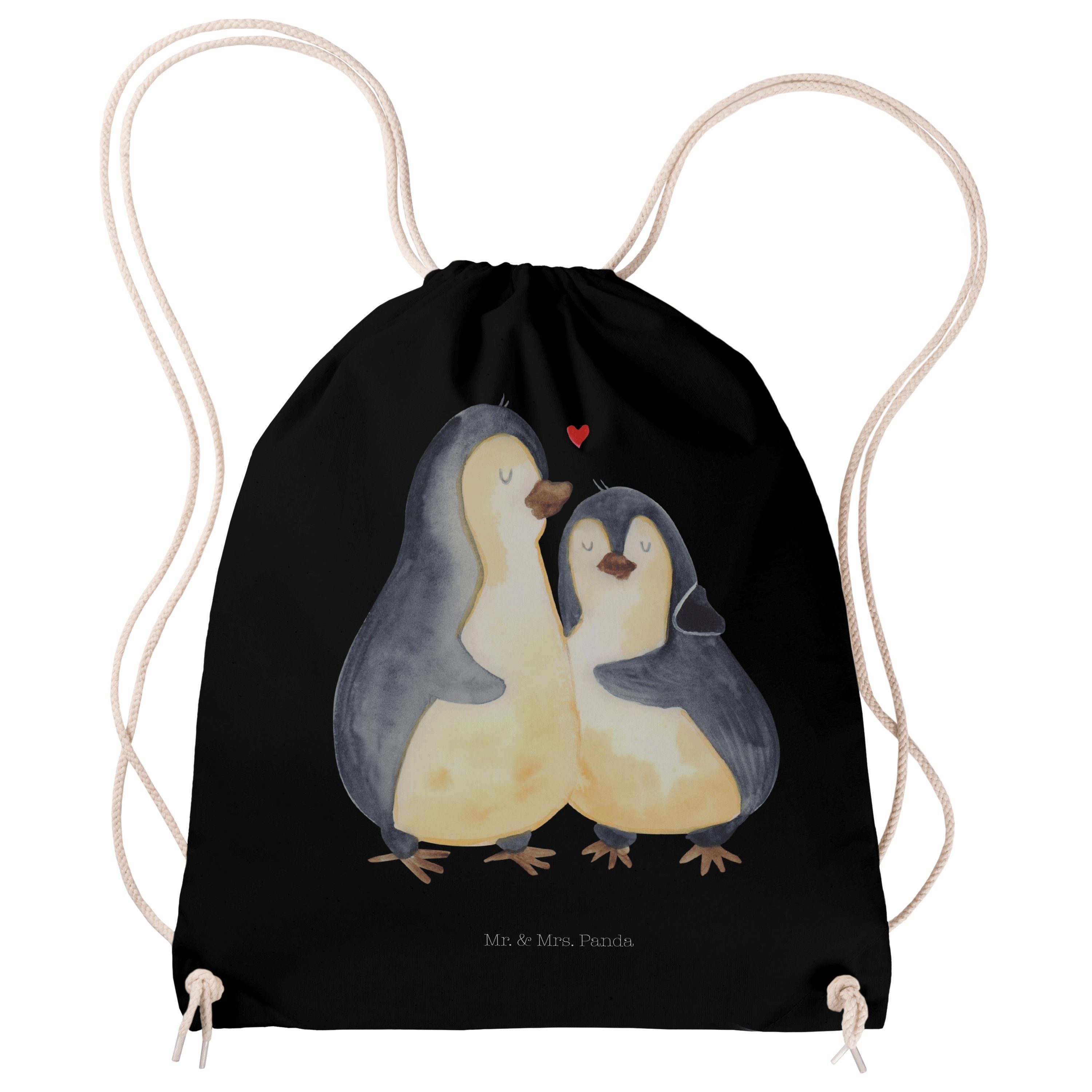 Mr. & Mrs. Panda Sporttasche Pinguin umarmend - Schwarz - Geschenk, Hochzeitsgeschenk, Verlobung, (1-tlg)