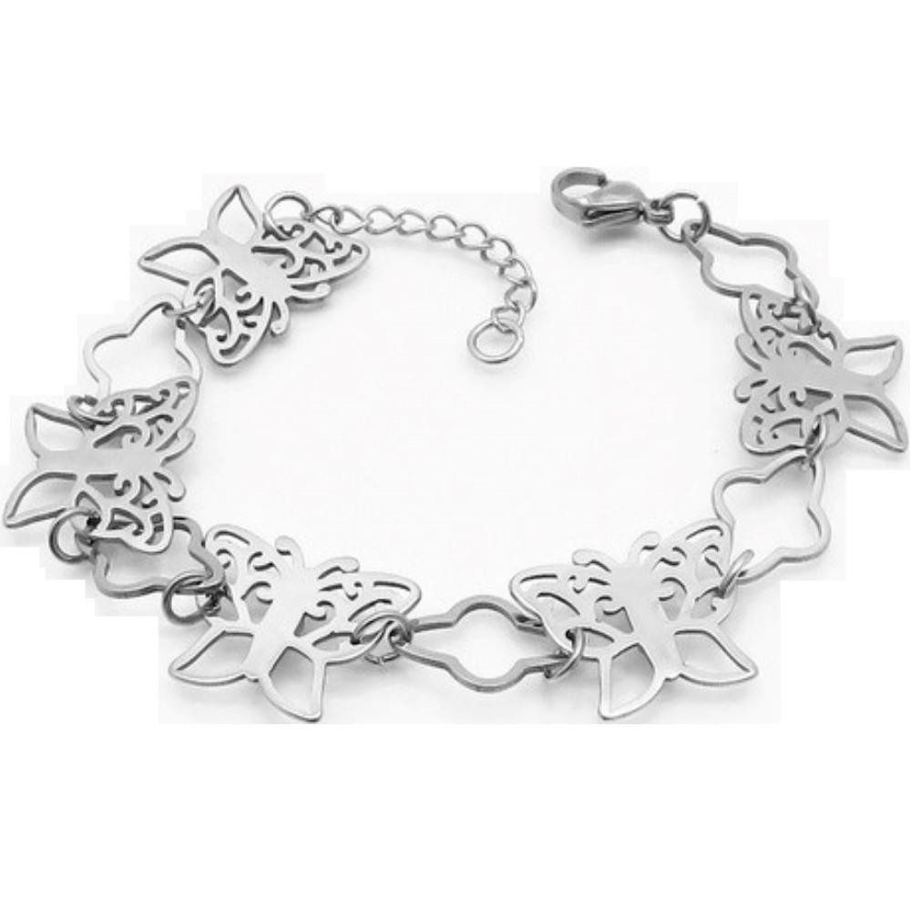Ketten-Set Bettelarmband Schmetterling silber aus Edelstahl Damen