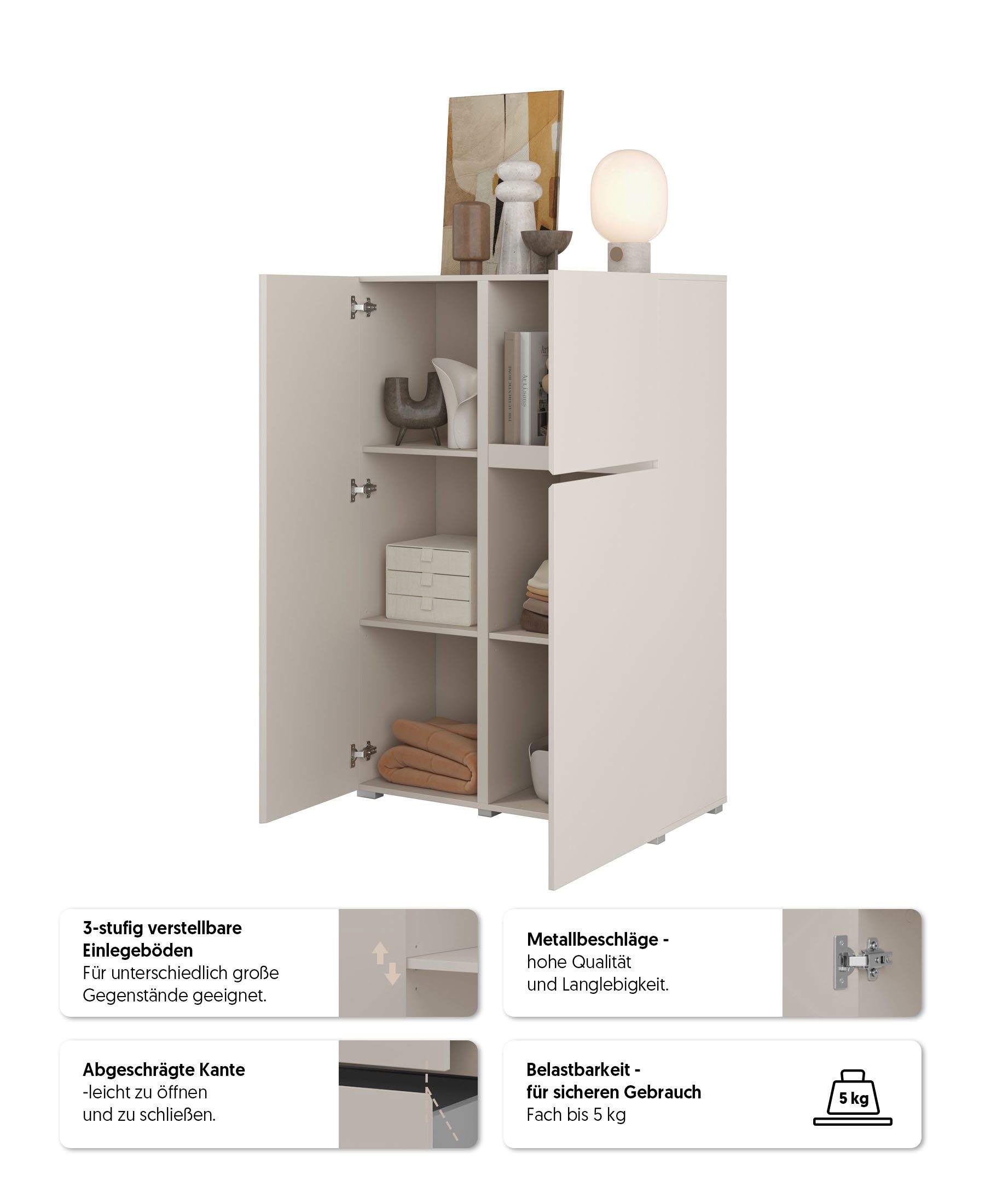 OTTO home Highboard Metric,Breite 92cm, moderne grifflose Hochkommode 3 Türen,Highboard, Hochschrank mit viel Stauraum, Einlegeböden verstellbar, Türkommode
