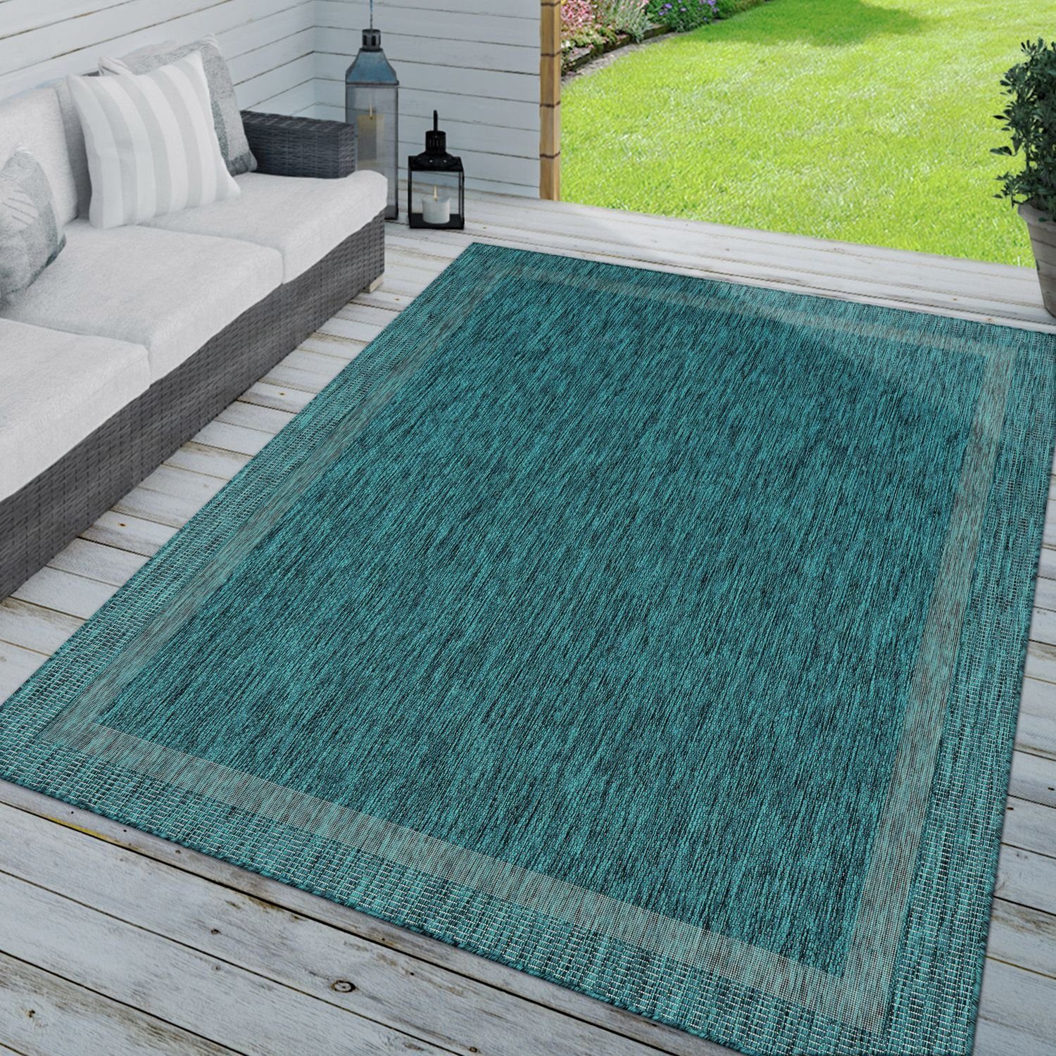 Outdoorteppich In-& Outdoorteppich Wetterfest Terrasse Küche Modern, TT Home, rechteckig, Höhe: 8 mm Türkis Blau