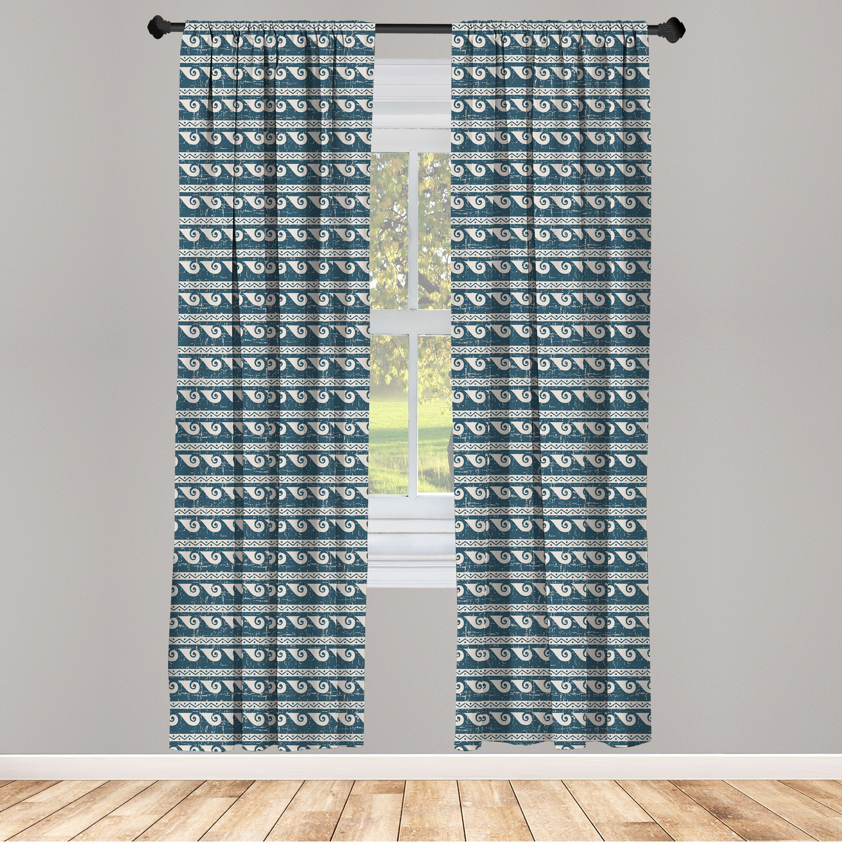 Gardine Vorhang für Wohnzimmer Schlafzimmer Dekor, Abakuhaus, Microfaser, Jahrgang Retro Seashell-Form Zigzag