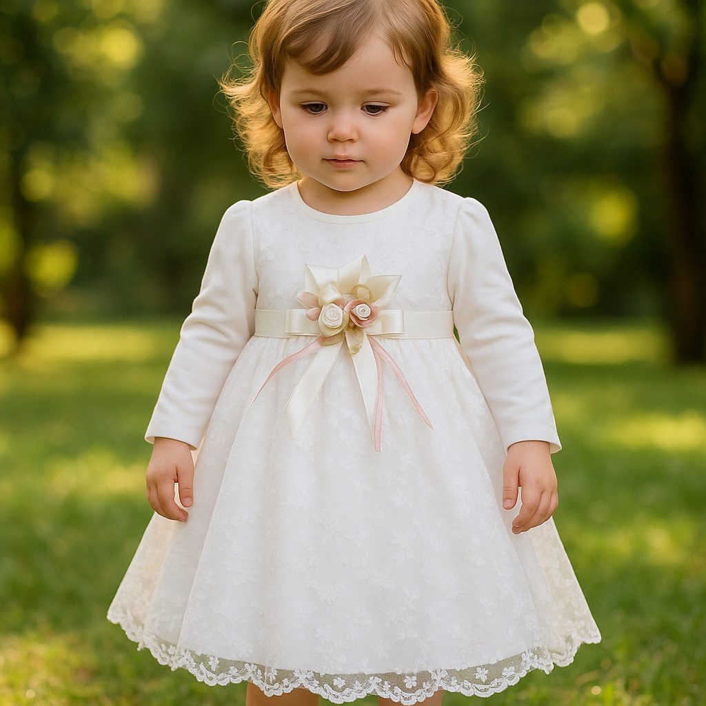 Taufkleid Mädchen Kleid, Prinzessin Kleid, Partykleid, Weiß, 100% Baumwolle