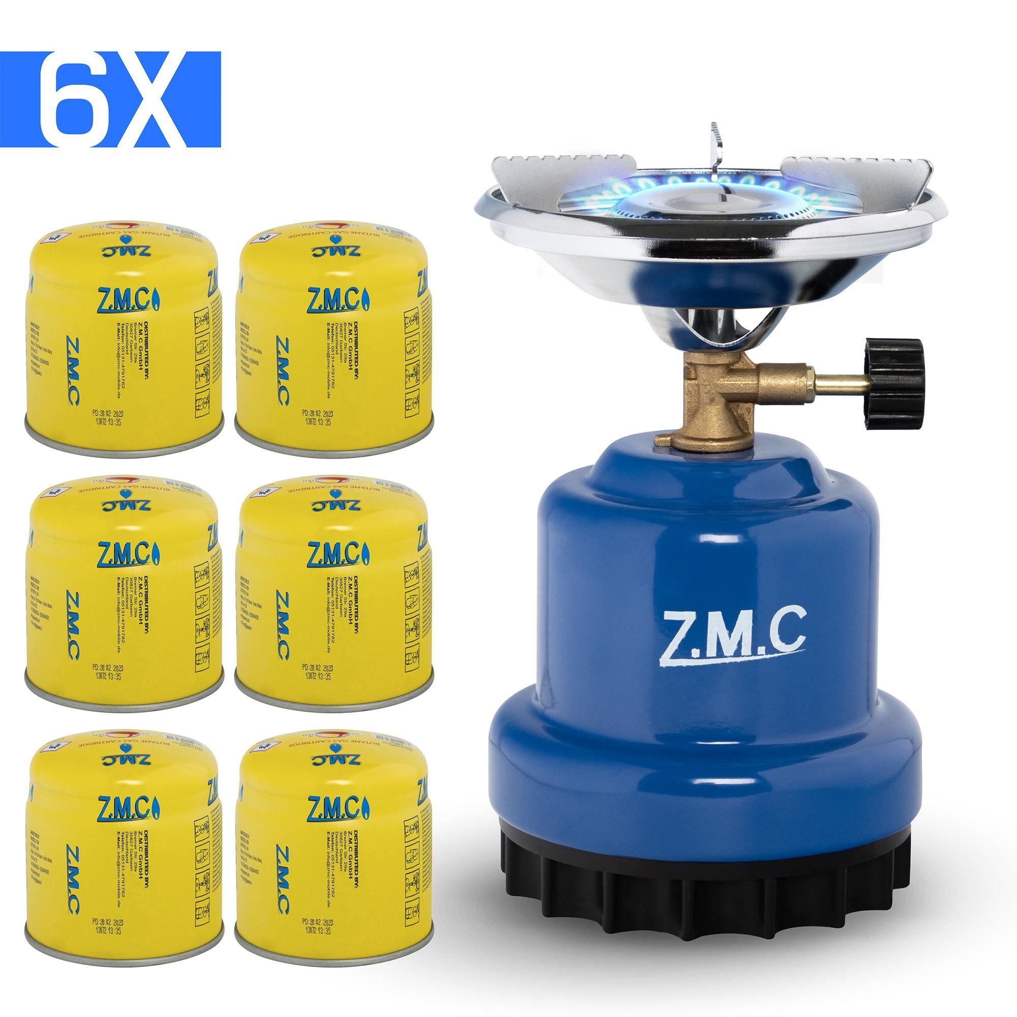 ZMC Gaskocher ZMC Campingkocher Gaskocher 1100 W, 1 flammig + 6x Gaskartuschen, (Maximale Temperatur: 1100W / Gewicht: 520g / 190g Butangas, Maximale Temperatur: 1100W / Gewicht: 520g / 190g Butangas), Butangasbrenner Kartuschenkocher Kochfeld für Festivals, Wanderungen