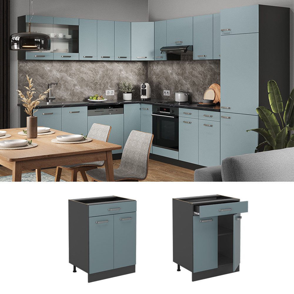 Vicco Unterschrank R-Line, Blau-Grau/Anthrazit, 60 cm mit Schublade, ohne Arbeitsplatte (1-St)
