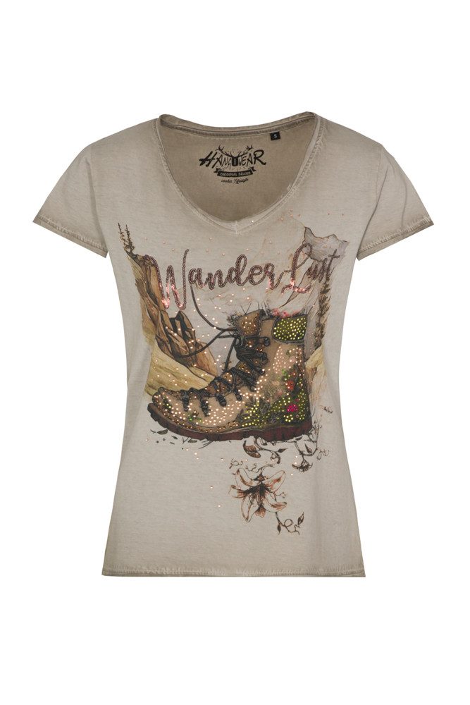 Hangowear T-Shirt HangOwear Damen T-Shirt Begonia Beige ? Trachten Shirt mit Wander Moti