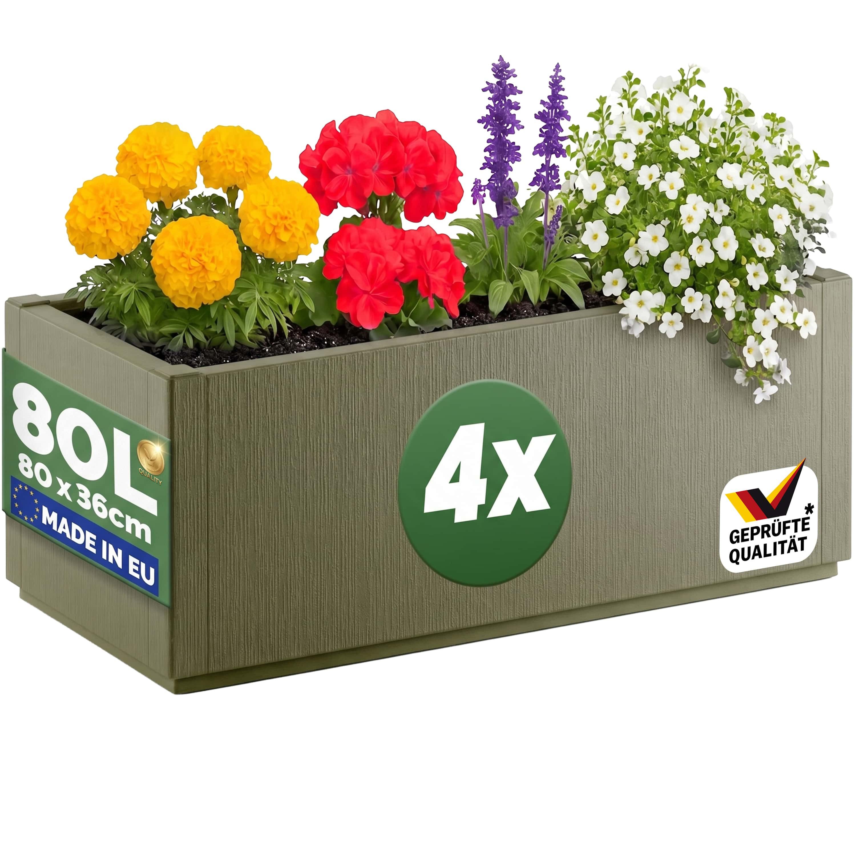 Casaria Blumenkasten Ethica, 4x 80L 80x36x36cm Ethica Pflanzkübel Winterfest Übertopf Olivgrün