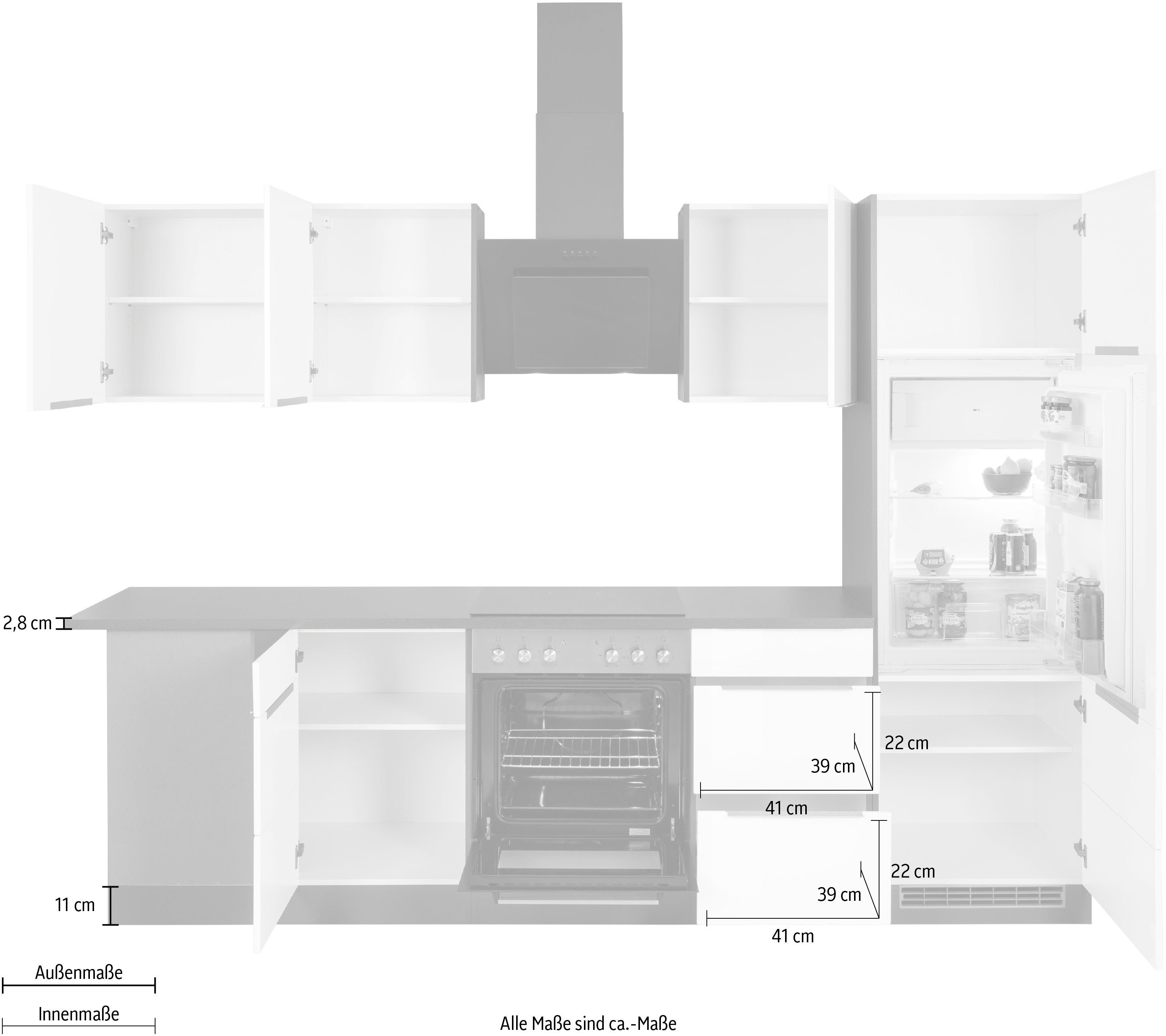 KOCHSTATION Winkelküche KS-Brindisi, Stellbreite 220/280 cm, wahlweise mit E-Geräten, mit MDF-Fronten
