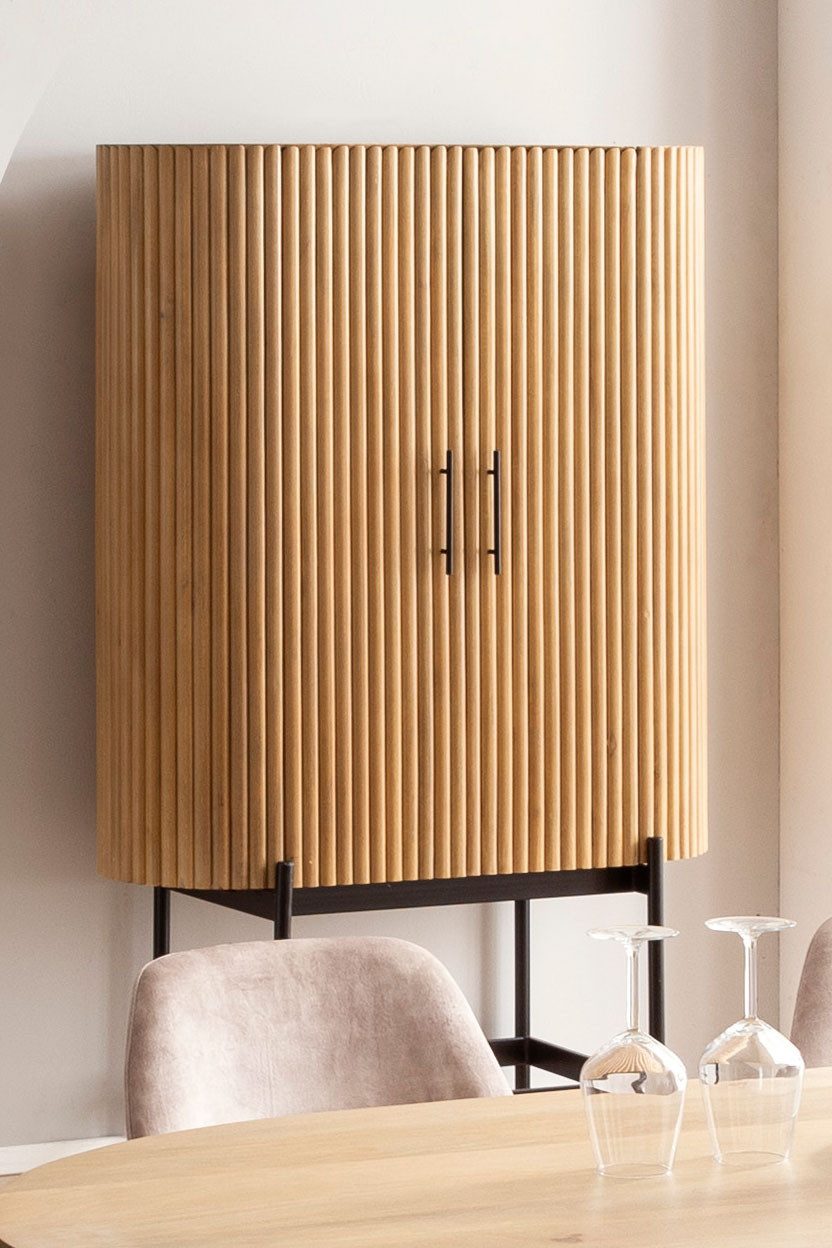 SIT Mehrzweckschrank Schrank – Retro‑Lamellen‑Design aus massivem Mangoholz (1-St) Retro‑Lamellen‑Schrank aus massivem Mangoholz – viel Stauraum