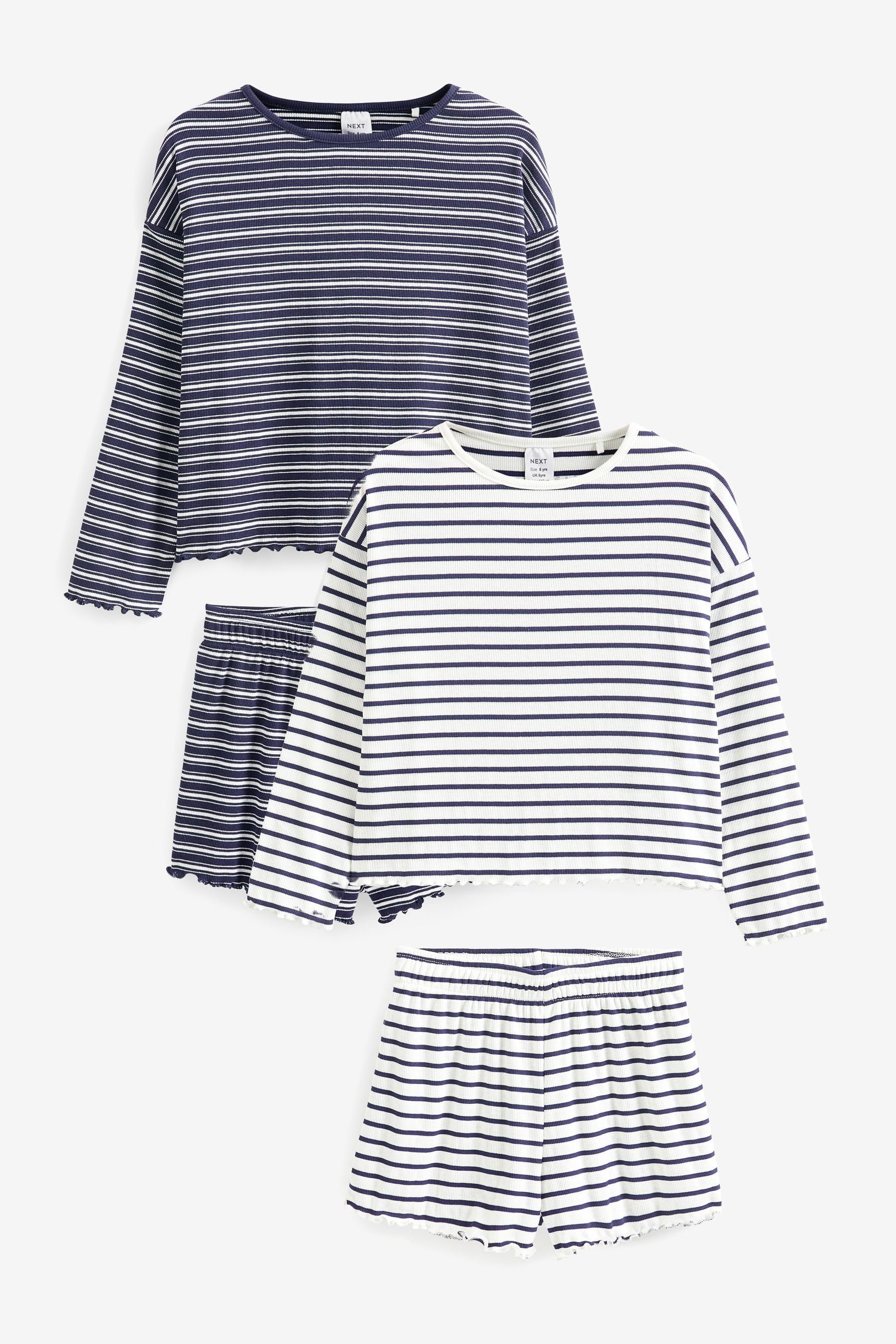 Next Pyjama 2er-Pack gerippte Schlafanzüge (4 tlg) Navy Blue/White
