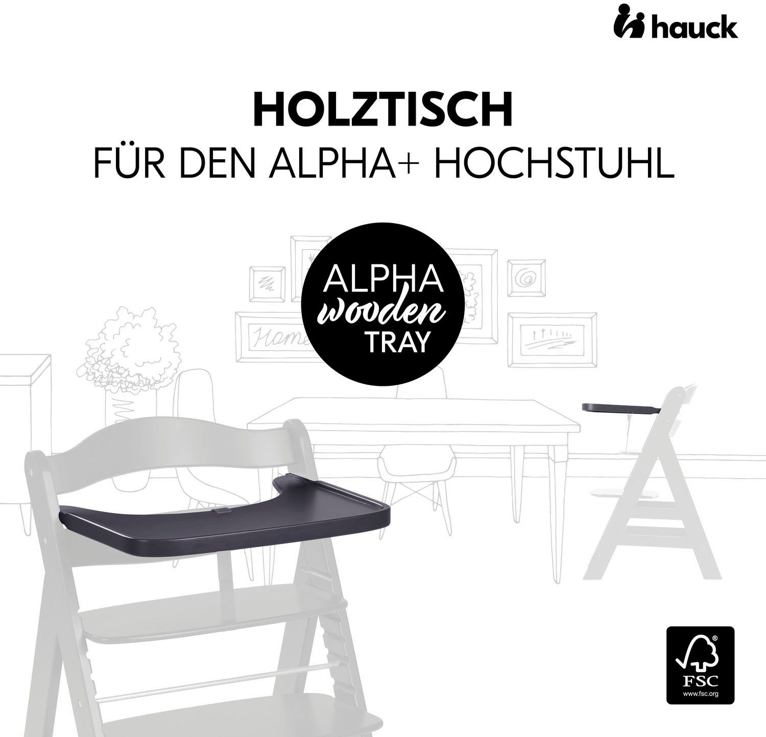 Hochstuhltablett Alpha Hauck - Tray Essbrett, weltweit schützt Holz, Wald Wooden Grey, - Dark FSC®