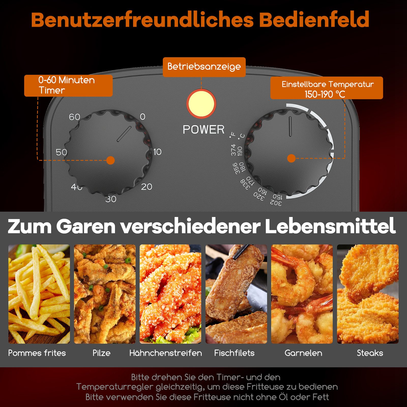 COSTWAY Fritteuse, 2000 W, 3L Frittiertopf mit Öl, Korb & Deckel & Timer