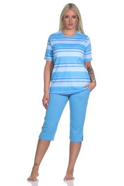 Normann Pyjama Damen Capri Schlafanzug kurzarm Pyjama im farbenfrohen Streifen Look