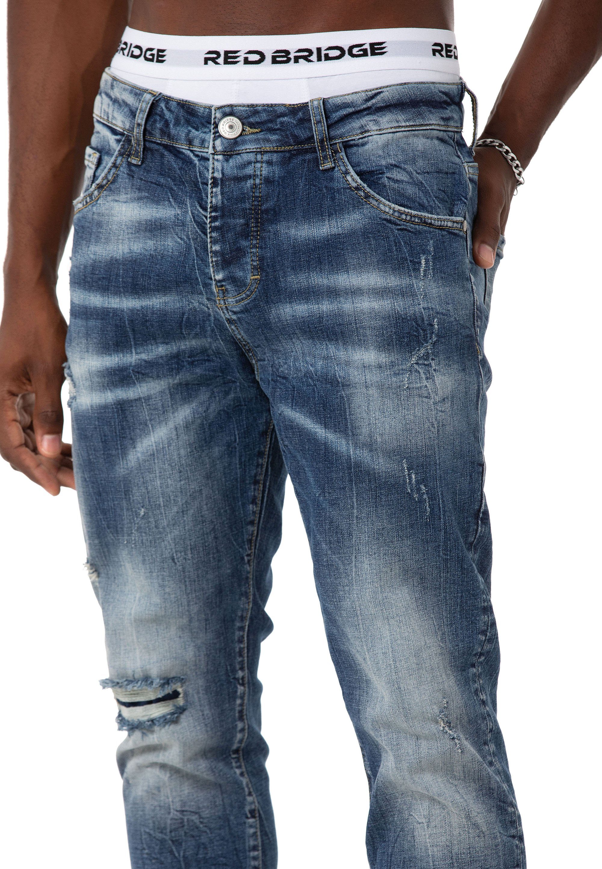 Denim Leg Pants RedBridge Blau Slim-fit-Jeans Straight Hose Distressed-Look