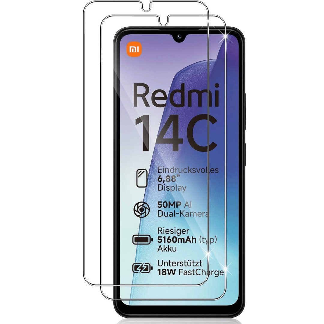 SmartUP Displayschutzglas für Xiaomi Redmi 14C Panzerfolie Display Schutz Full Screen 9H für Für Xiaomi Redmi 14C, kompletter Rundumschutz