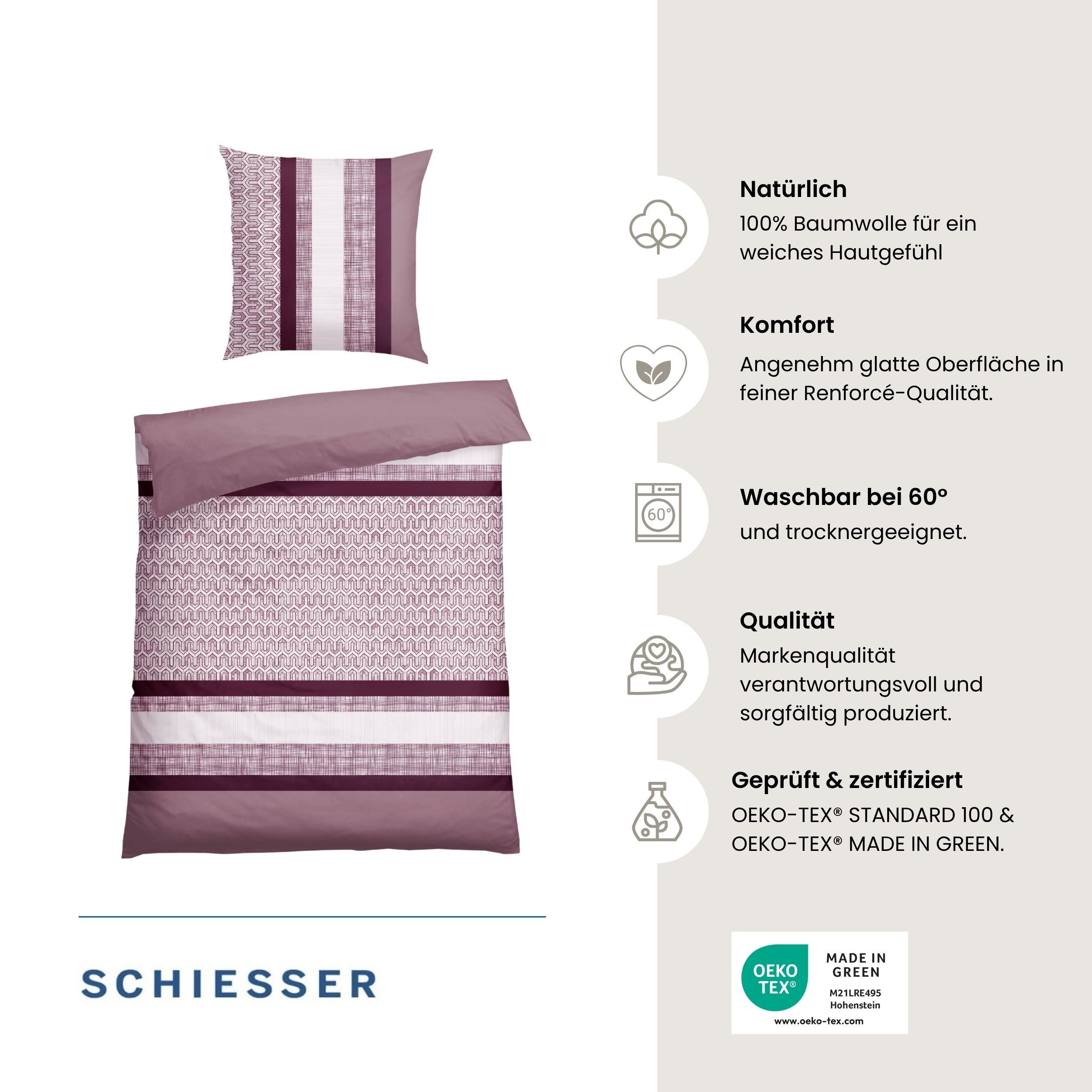 Schiesser Bettwäsche Siena aus weicher Baumwolle mit aufwendigem Muster, Renforcé, 2 teilig, OEKO-TEX® MADE IN GREEN – Bild 2 von 5