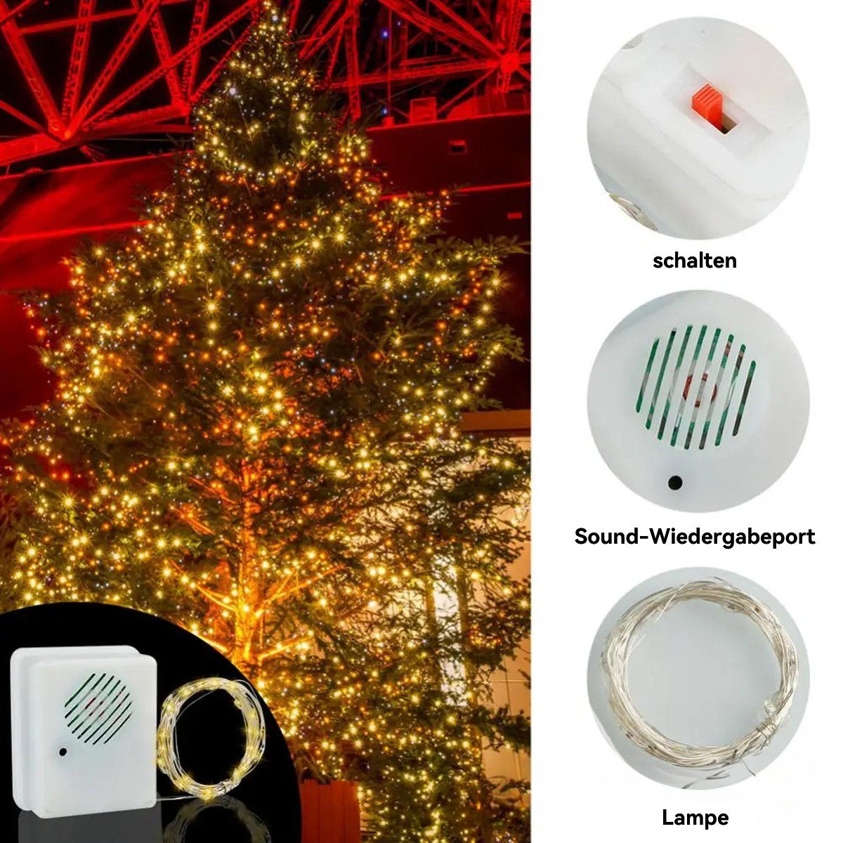 Welikera Christbaumschmuck Lichterketten Dekoration,3m,Ohne Musik Die Akku,mit Weihnachtsbaum für bunt