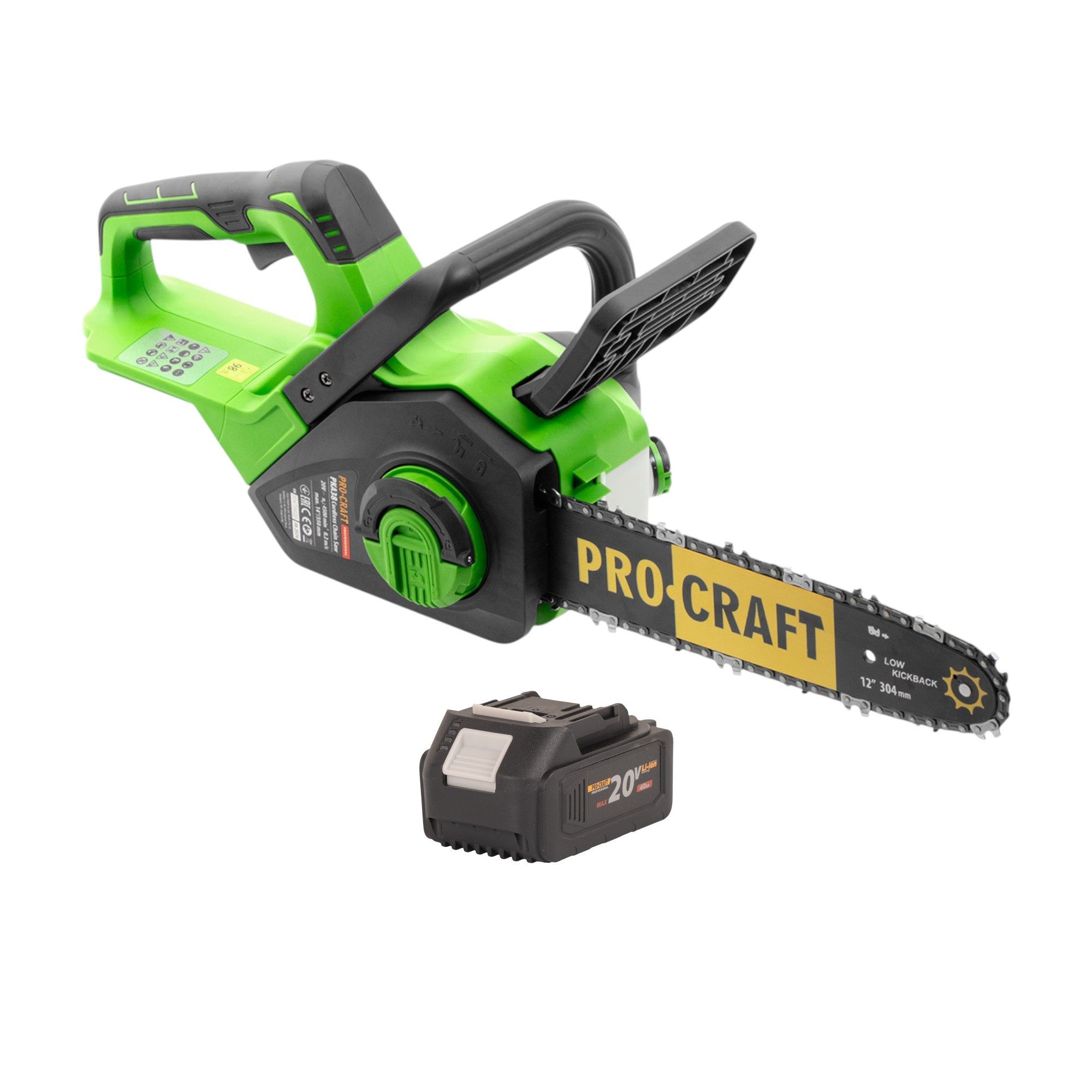 PRO CRAFT Akku-Kettensäge PKA38 20 V 304 mm Brushless + 1x Akku 4,0 Ah - ohne Ladegerät