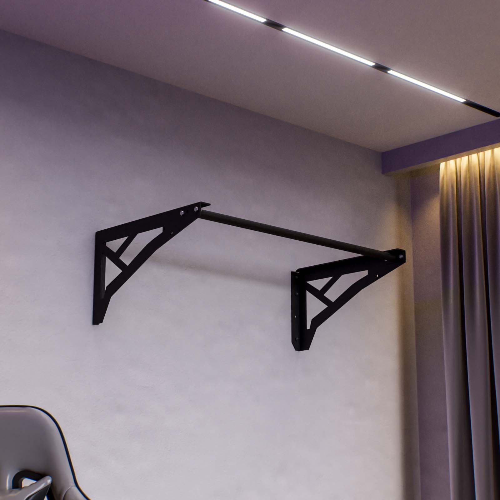 QLS Klimmzugstange 110 cm bis 200 kg Tragkraft, Schwarz Stahl pulverbeschichtet Wandmontage Professionell – Bild 4 von 5