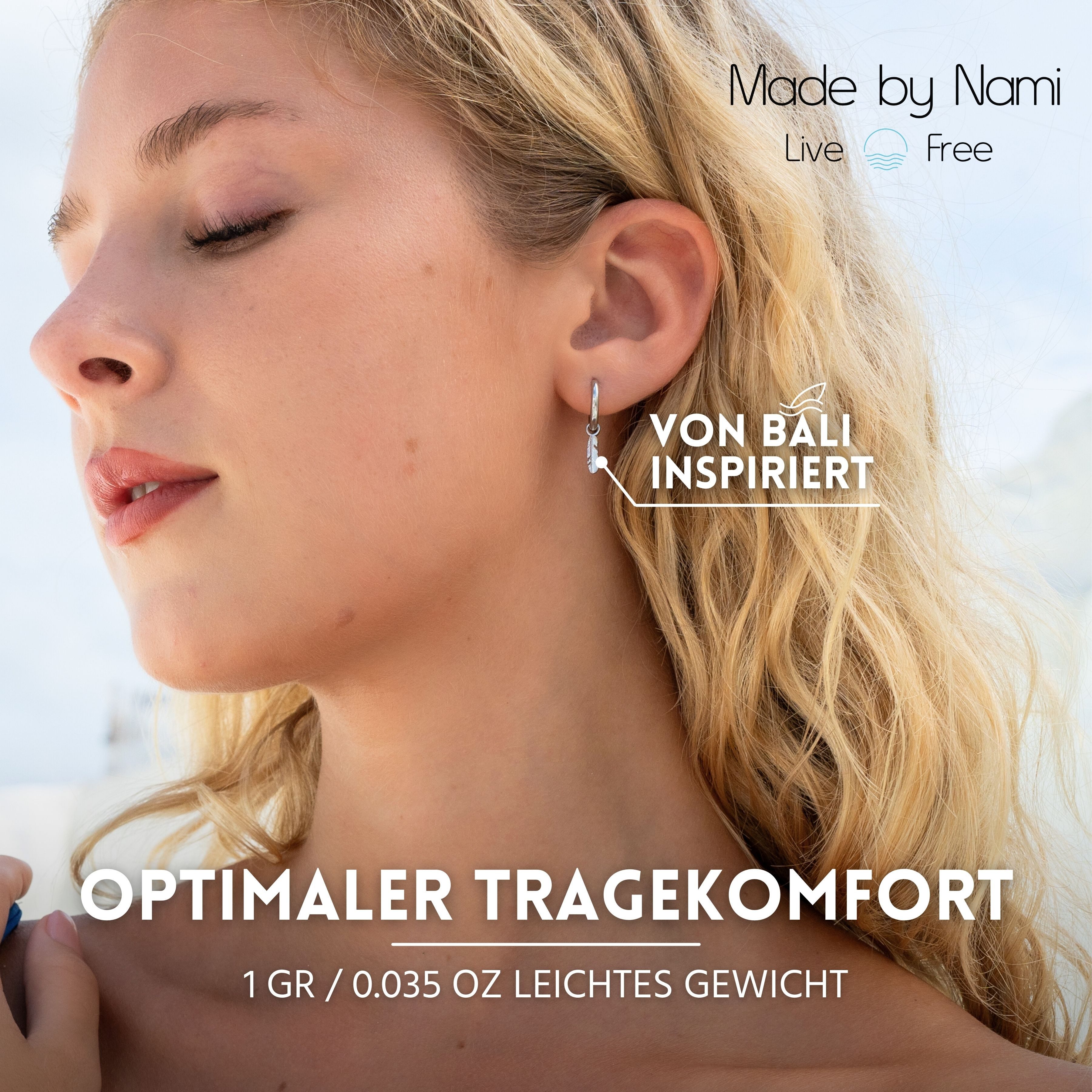 Made by Nami Paar Ohrhänger Set Ohrhänger Gold/Silber Federanhänger hypoallergen wasserfest, aus Edelstahl – filigranes Design – Boho-Stil – für empfindliche Ha – Bild 3 von 5
