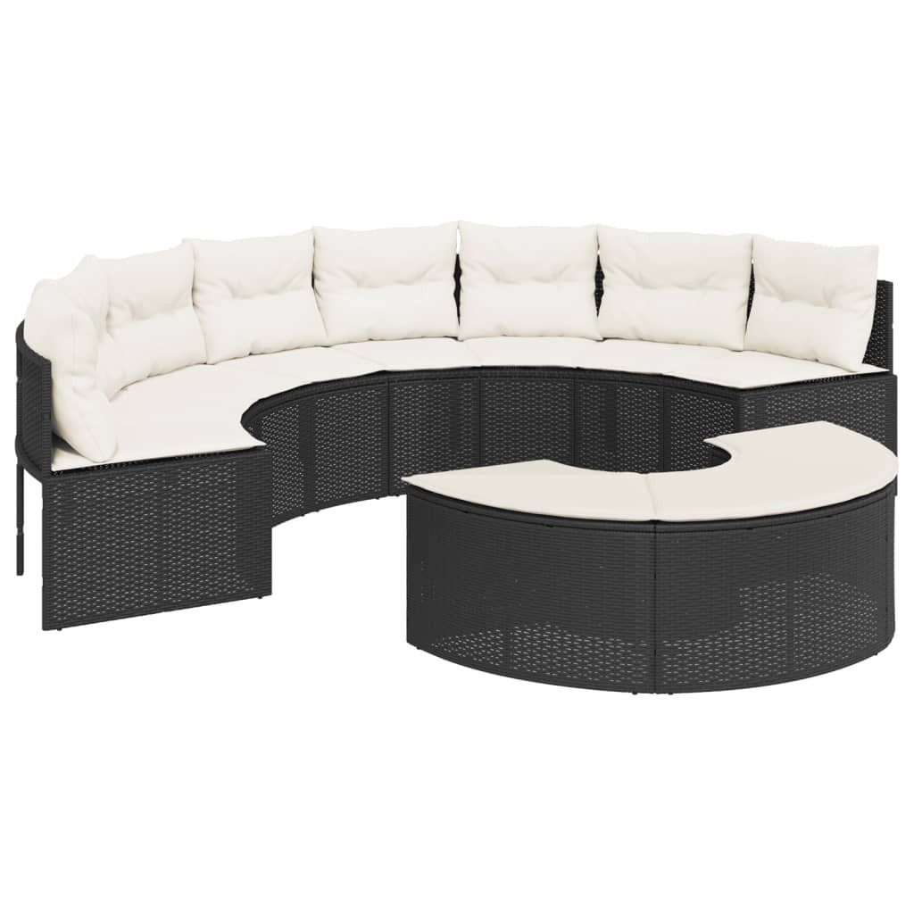 vidaXL Loungesofa 2-tlg. Garten-Sofagarnitur Halbrund Schwarz Poly-Rattan, 1 Teile