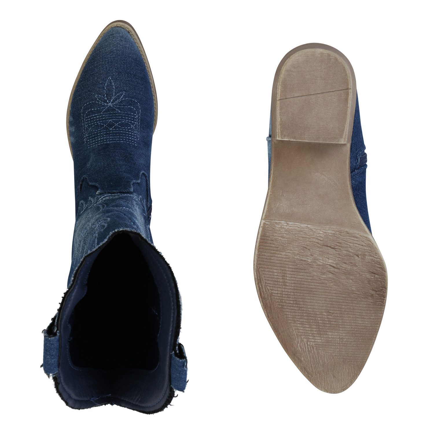 VAN HILL 841346 Cowboy Boots Damen Cowboy Boots Stiefeletten Denim Stiefel günstig online kaufen