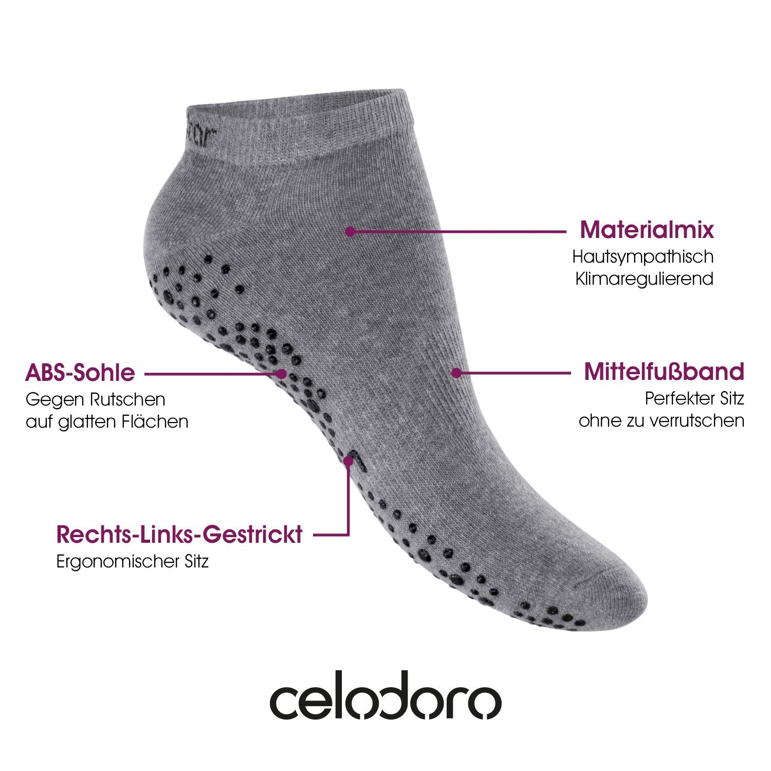 celodoro Sportsocken Damen Pilates & Yoga Sneaker Socken mit ABS (6 Paar) günstig online kaufen