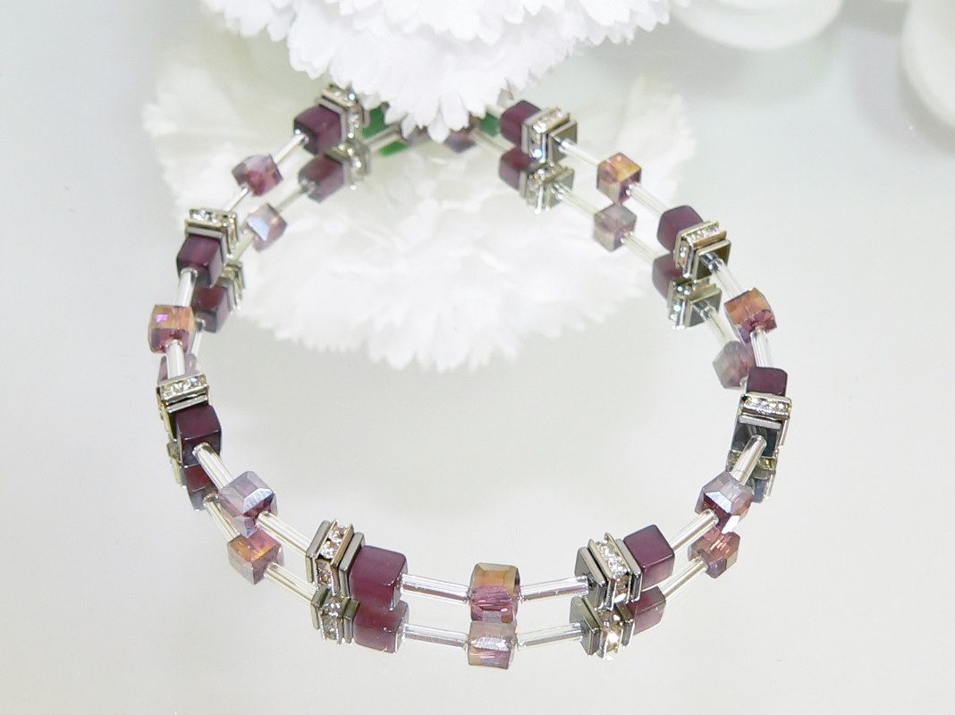 traumschmuck Perlenarmband 502 Armband Würfel CatEye Kristallglas facettiert Strass, handgefertigt, Made in Germany
