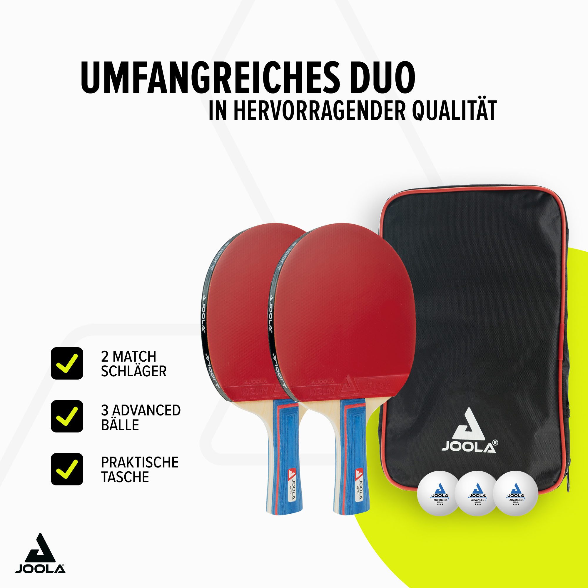 Joola Tischtennisschläger Duo (Set, 5-tlg., mit Schlägerhülle, mit Bällen)