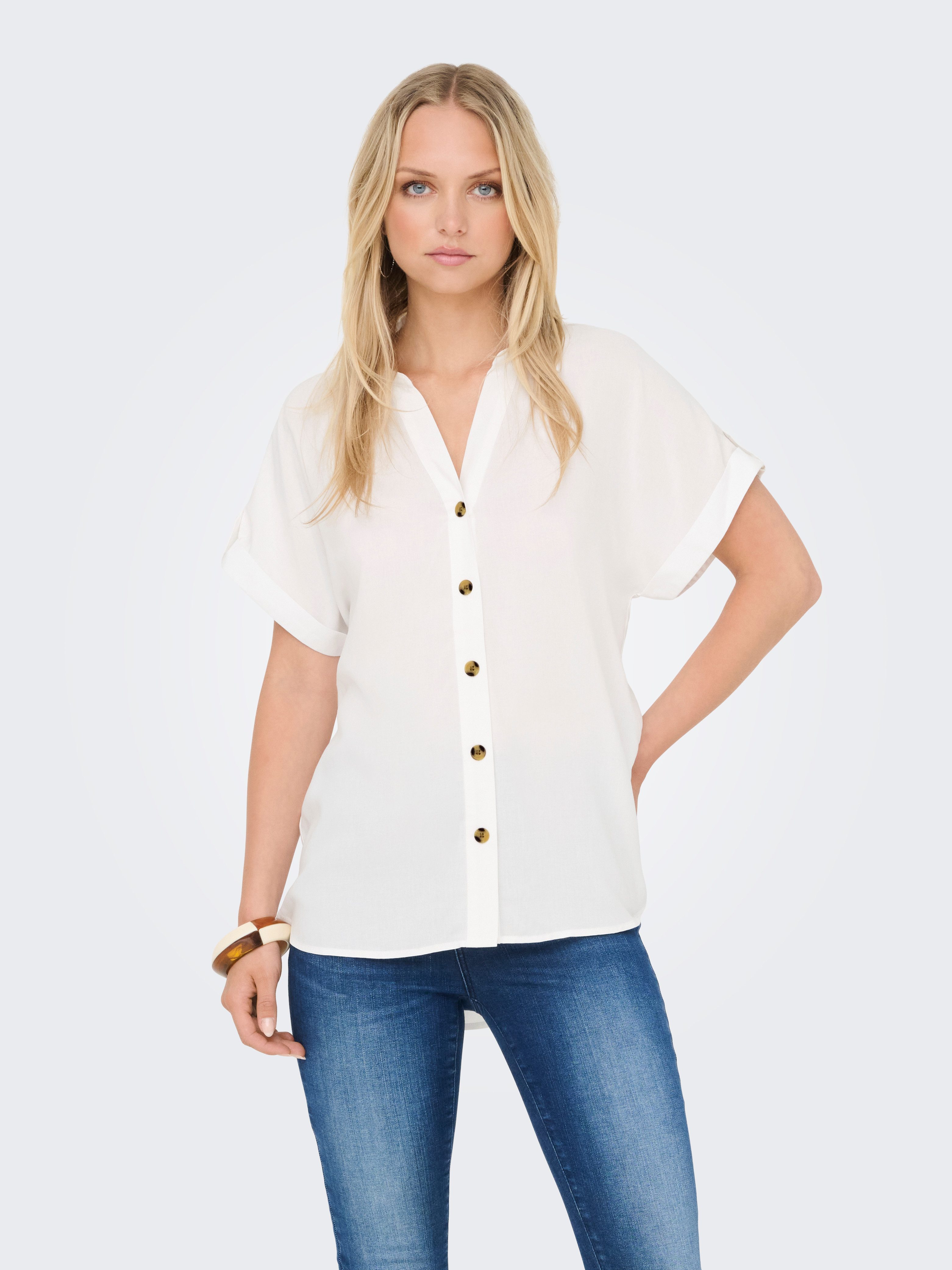 ONLY Kurzarmbluse ONLYASMIN SHIRT S/S WVN NOOS Viskose, hinten etwas länger geschnitten