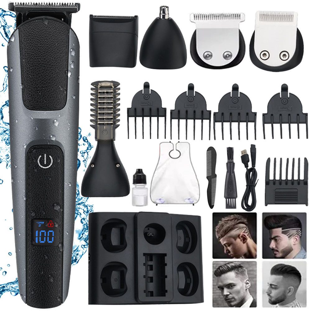 Avisto Haarschneider Haartrimmer-12 Set für Herren Multifunktions-Bartschneider, Wasserdichtes Haarschneide- und Rasiererset 12 in 1, IPX6 wasserdicht,LED-Digitalanzeigefunktion,USB-Schnellladefunktion