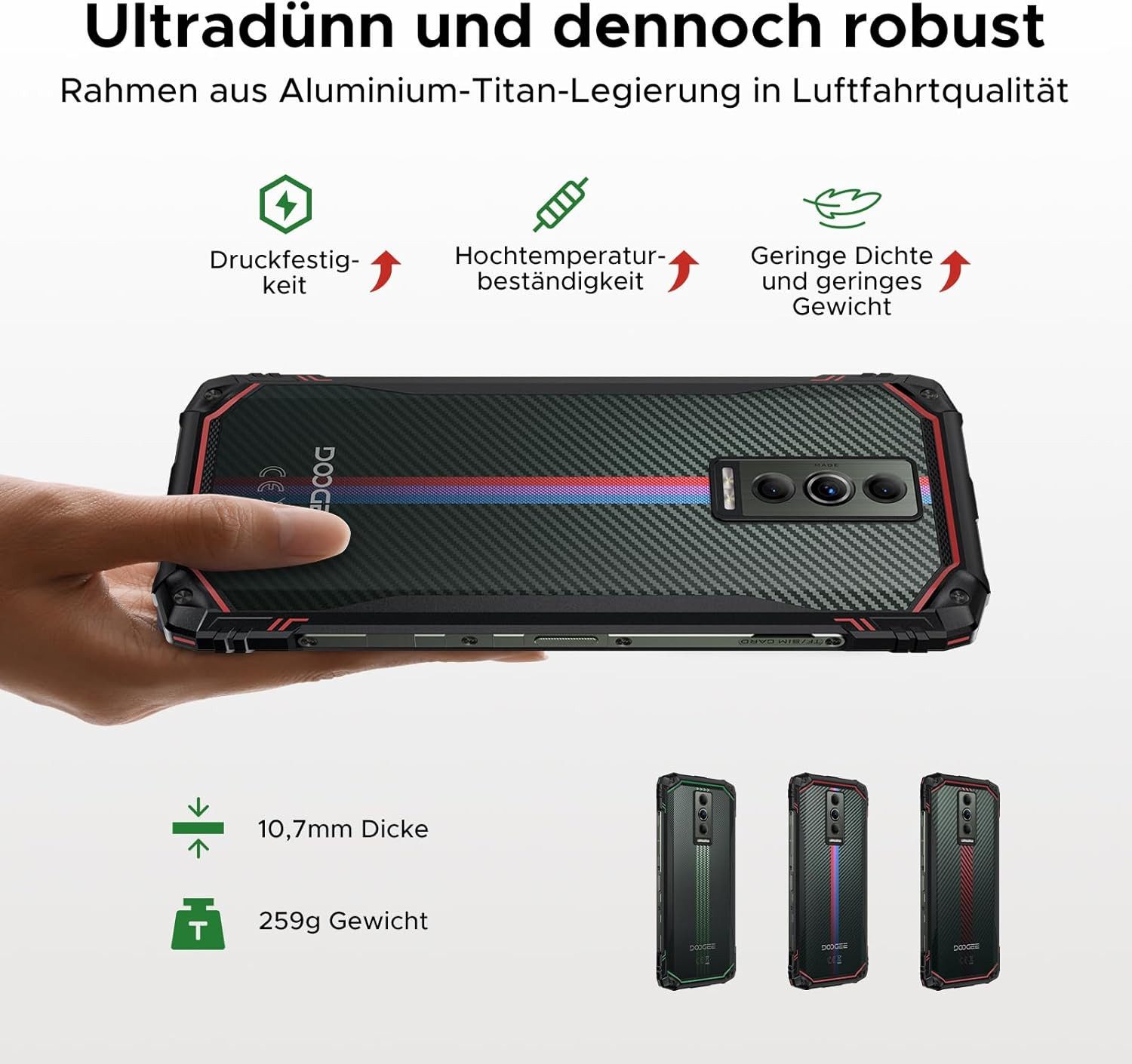 DOOGEE Blade 10 Energy 4GB RAM/128GB ROM(2TB) 6150mAh Akku, 10,7mm ultradünn Smartphone (6.56 Zoll, 128 GB Speicherplatz, 16 MP Kamera, Outdoor Smartphone, 6.56" HD+90Hz,16MP+8MP Kamera,NFC,Face ID)