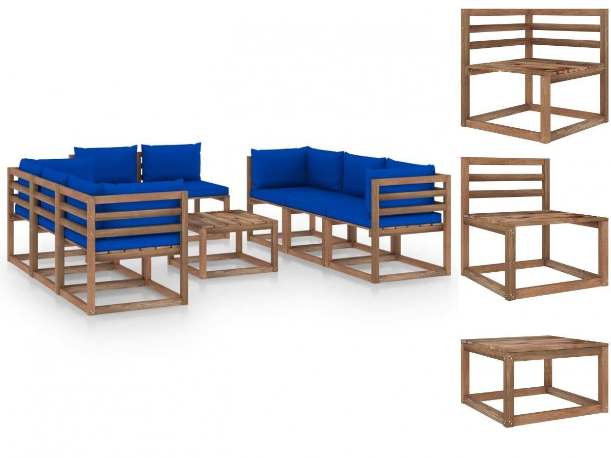 vidaXL Garten-Essgruppe 9-tlg Garten Lounge Set mit Kissen Blau Sitzgruppe  Set Loungemöbel