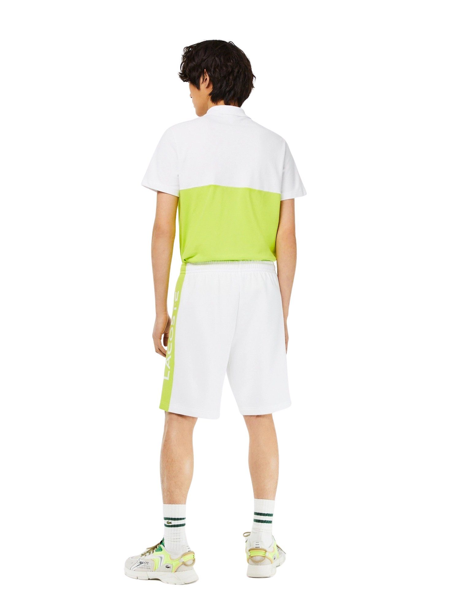 Lacoste Sweatshorts Shorts Colorblock-Style weiß limone mit (1-tlg) Sweat-Shorts im