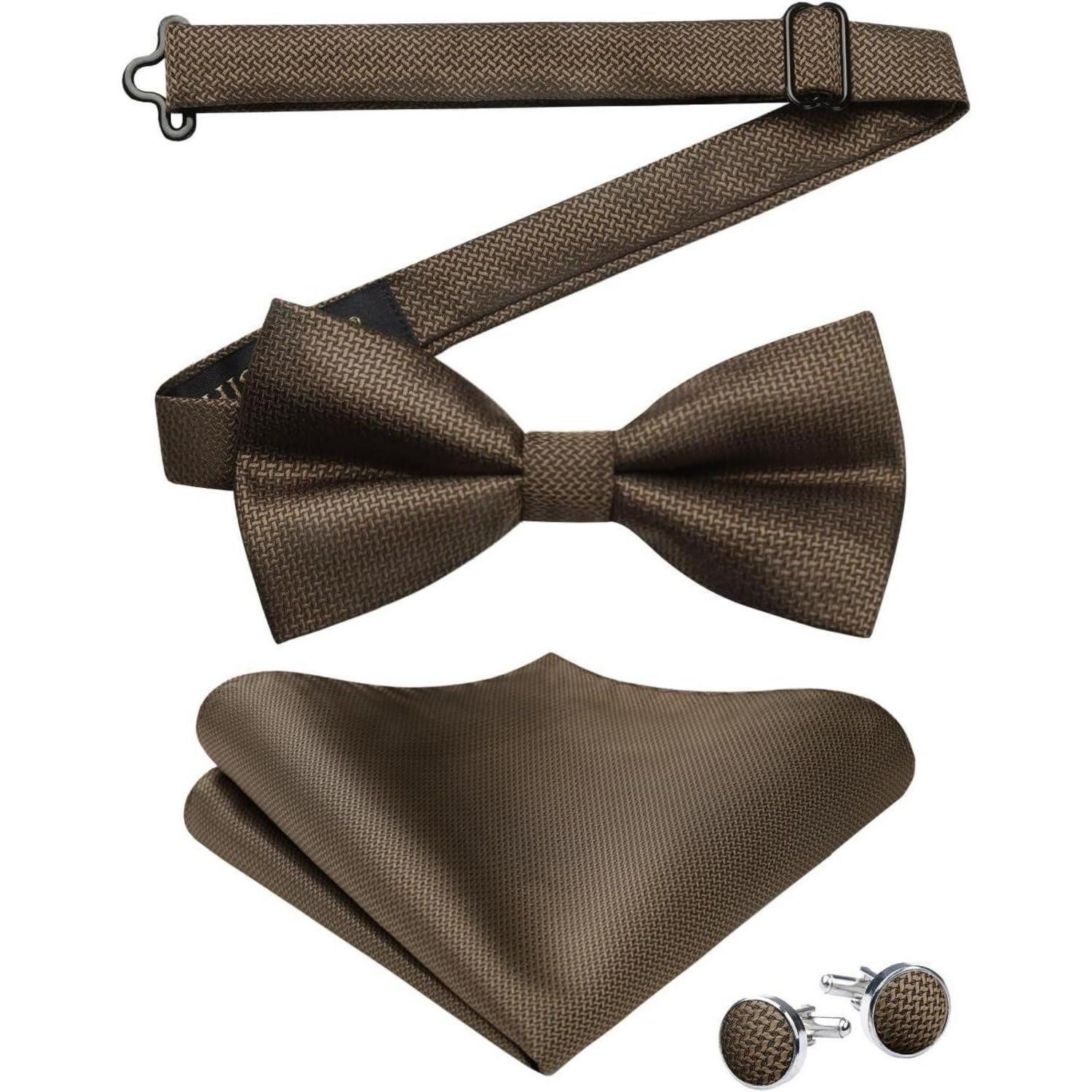 LuxusKollektion Fliege Fliege Herren Paisley Einstecktuch Manschettenknöpfe Set A2 Braun