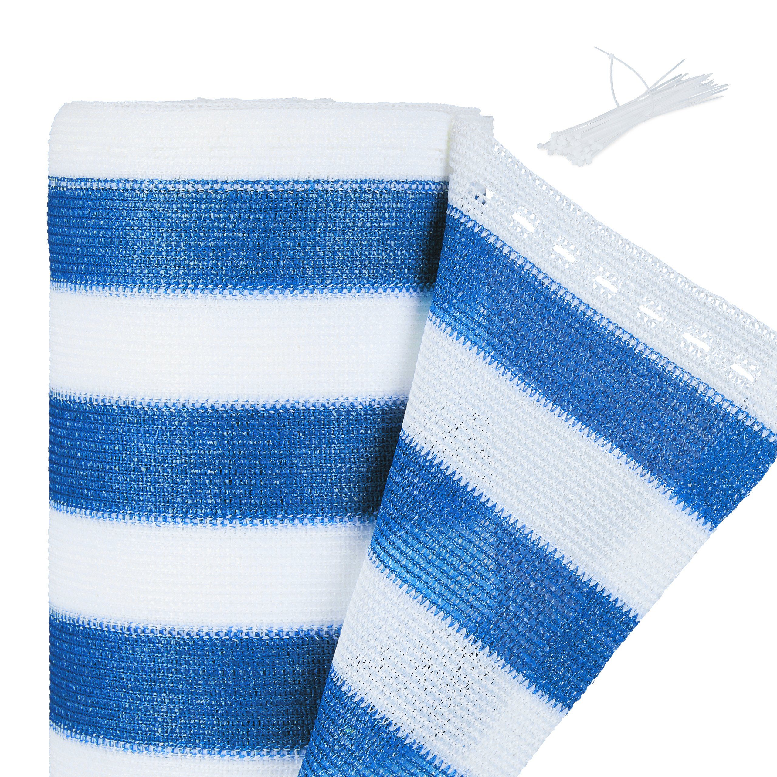 relaxdays Blende Zaunblende 1,2 m blau-weiß gestreift, 1,2 x 6 Meter | Abdeckblenden