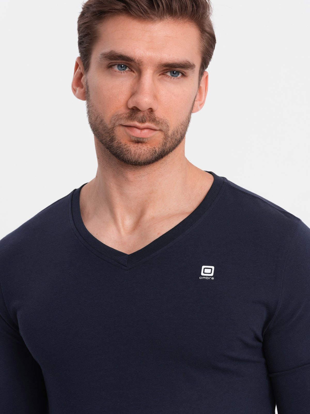 OMBRE Longsleeve Herren-Elastan-Longsleeve mit V-Ausschnitt